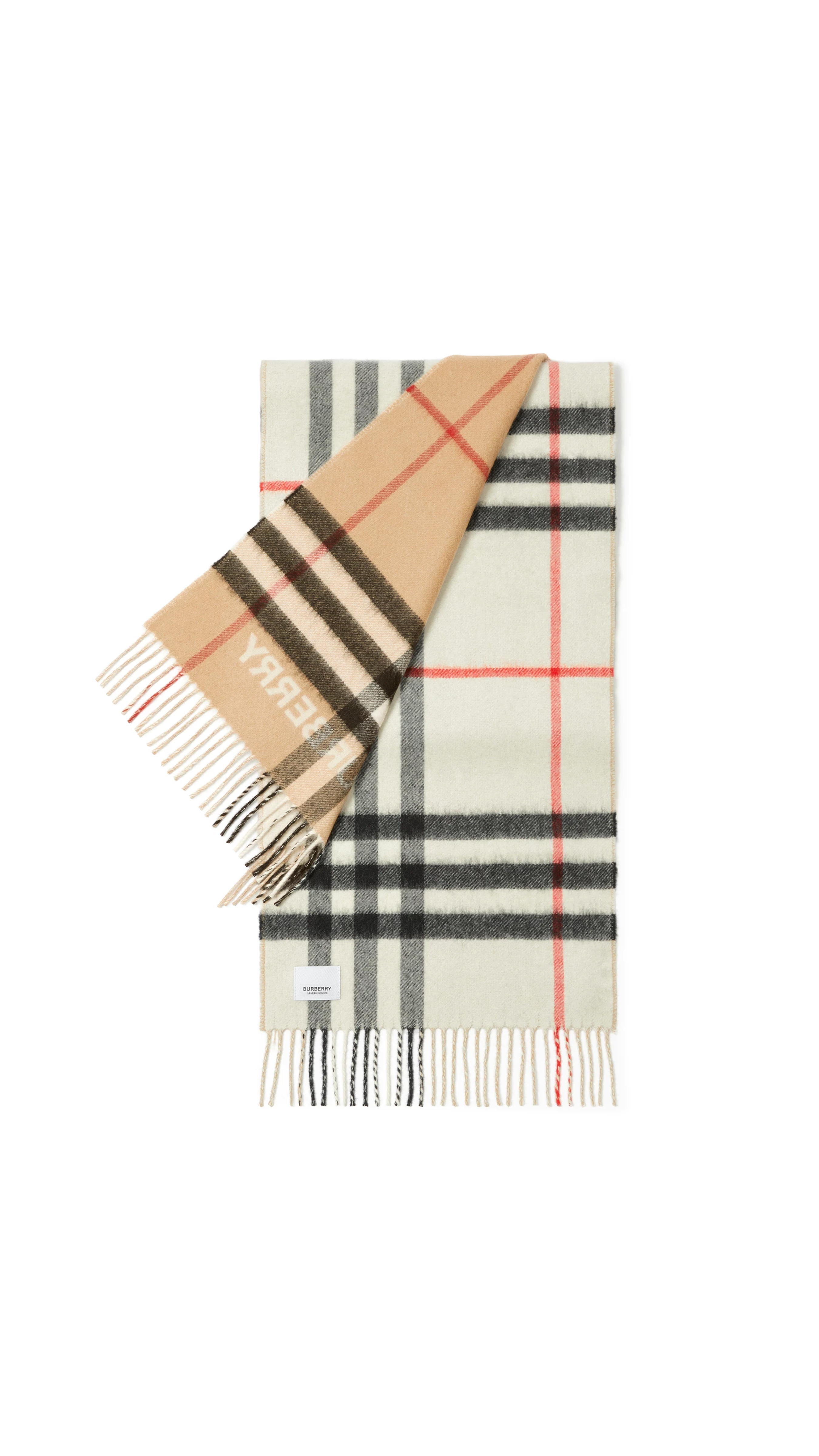 Contrast Check Cashmere Scarf - Archive Beige