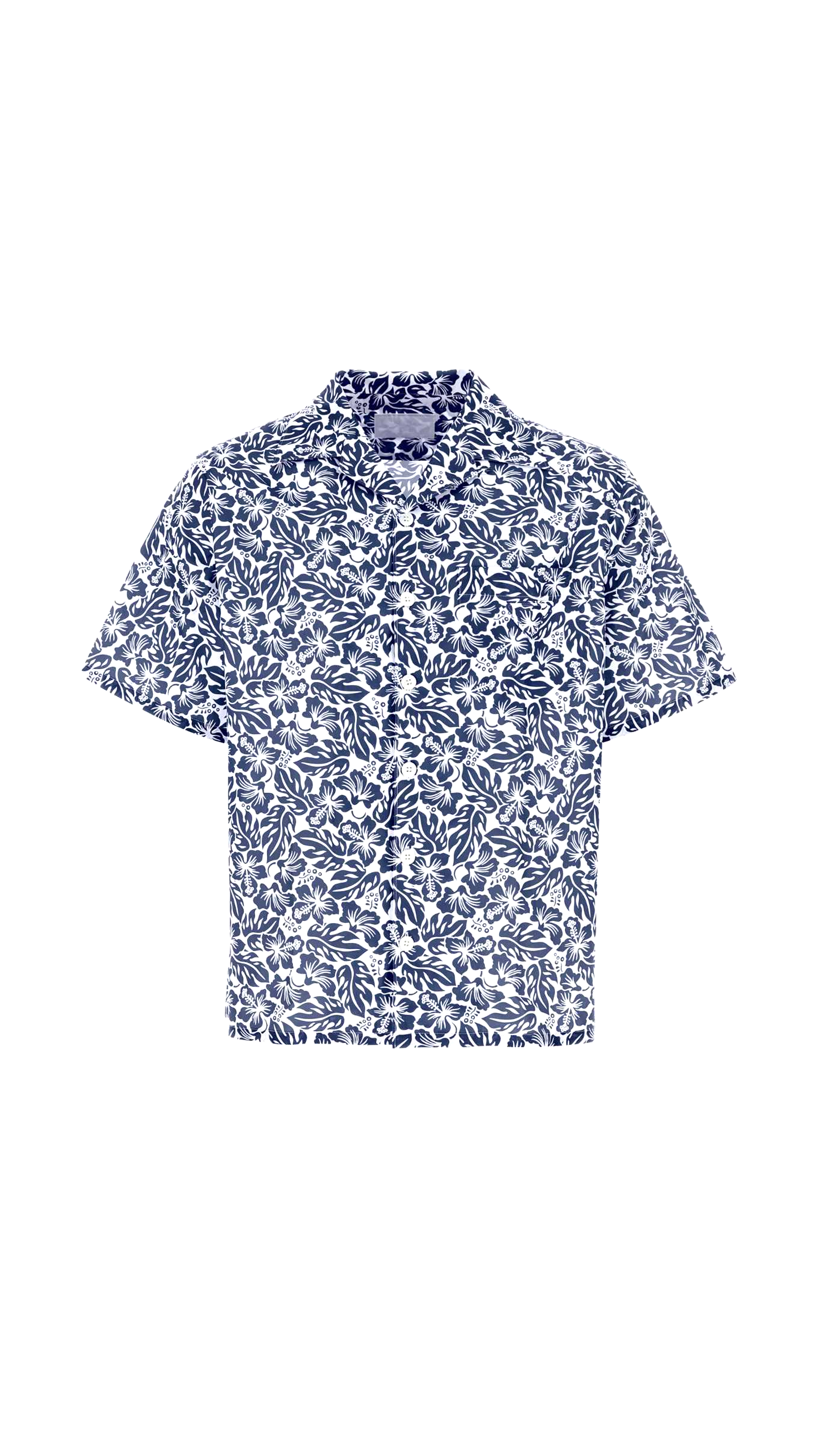 Short-sleeved Printed Cotton Shirt - Blue