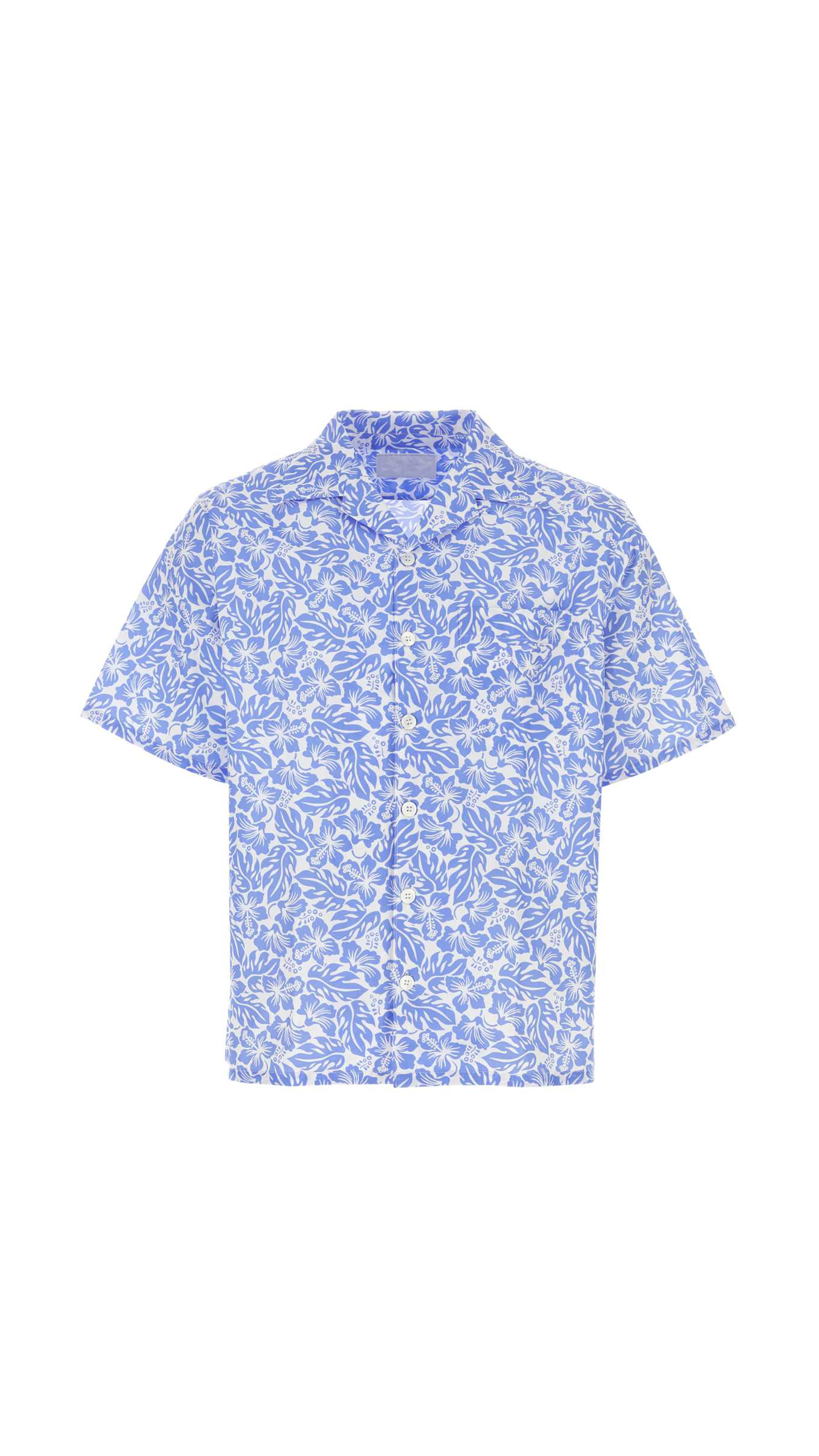 Short-sleeved Printed Cotton Shirt - Light Blue