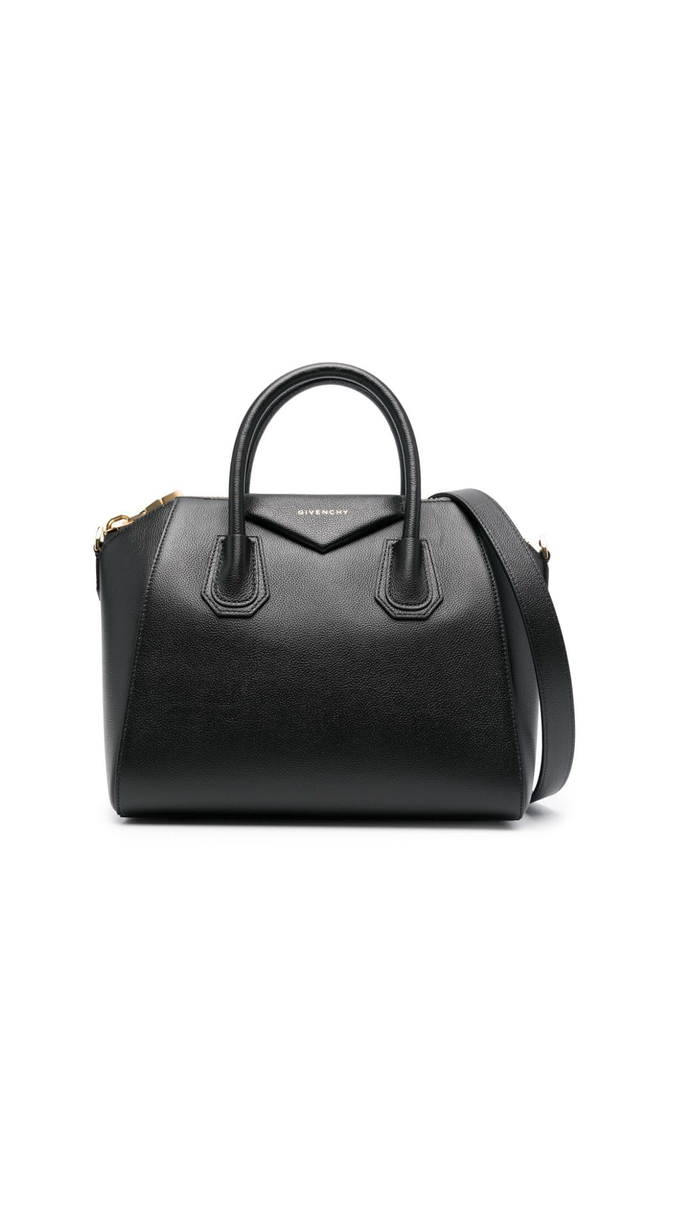 Small Antigona Bag in Grained Leather - Black