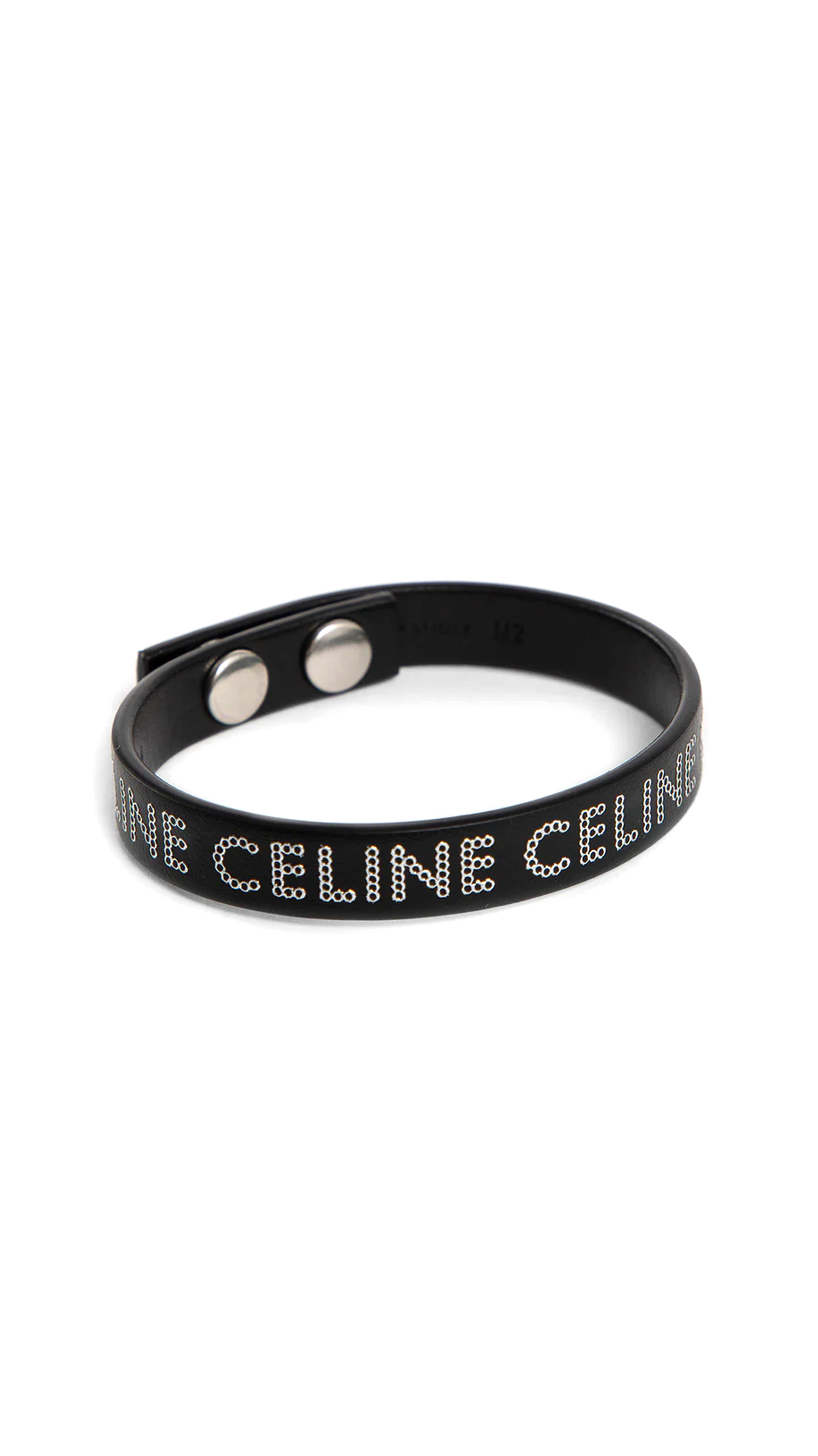 Celine Monochroms Studs Bracelet In Calfskin And Brass With Rhodium Finish - Black/Silver