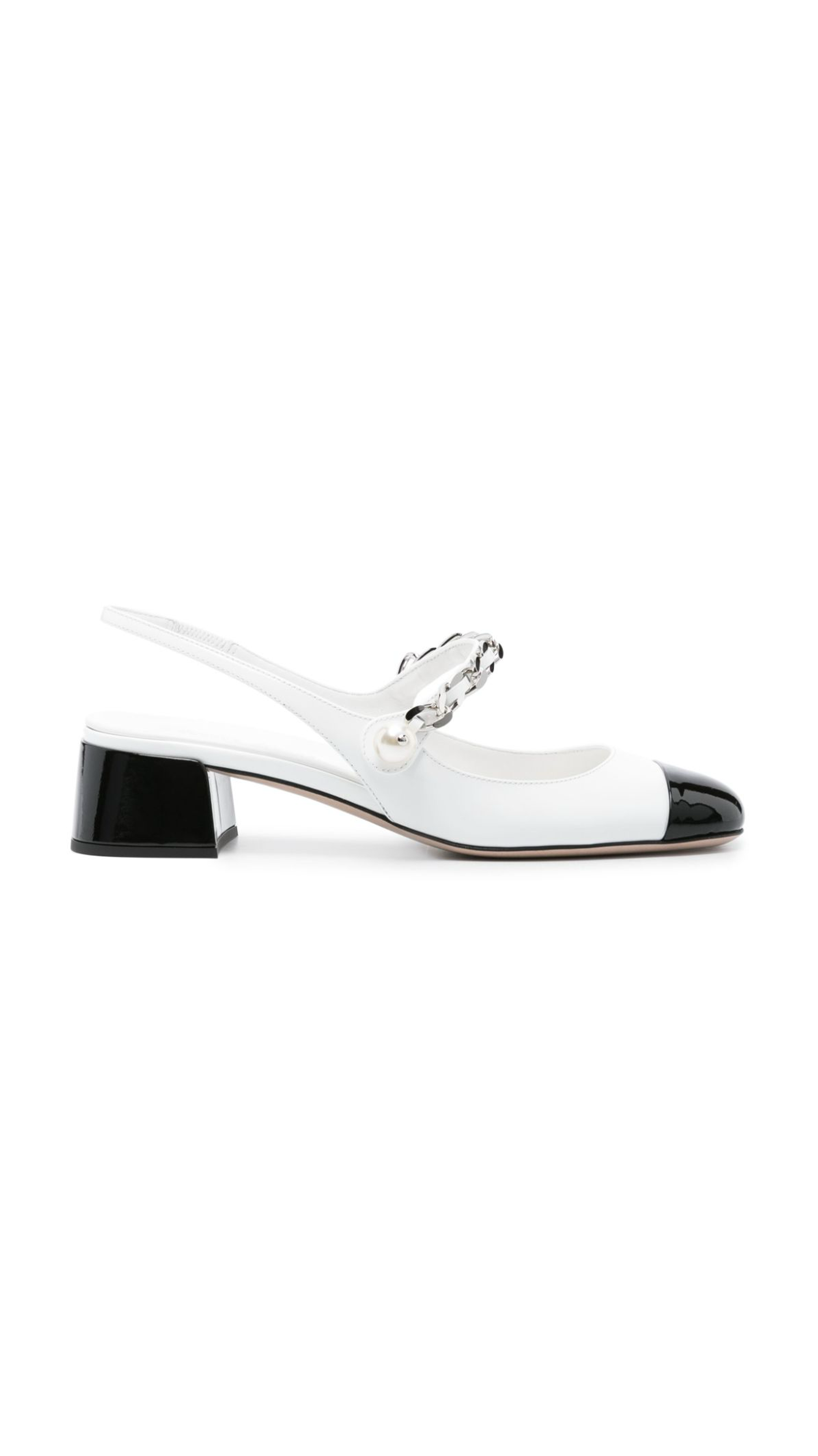 Two-tone Patent Leather Slingback Pumps - White