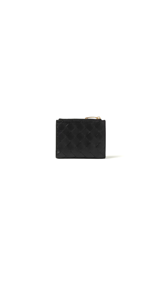 Small Intrecciato Bi-Fold Zip Wallet - Black