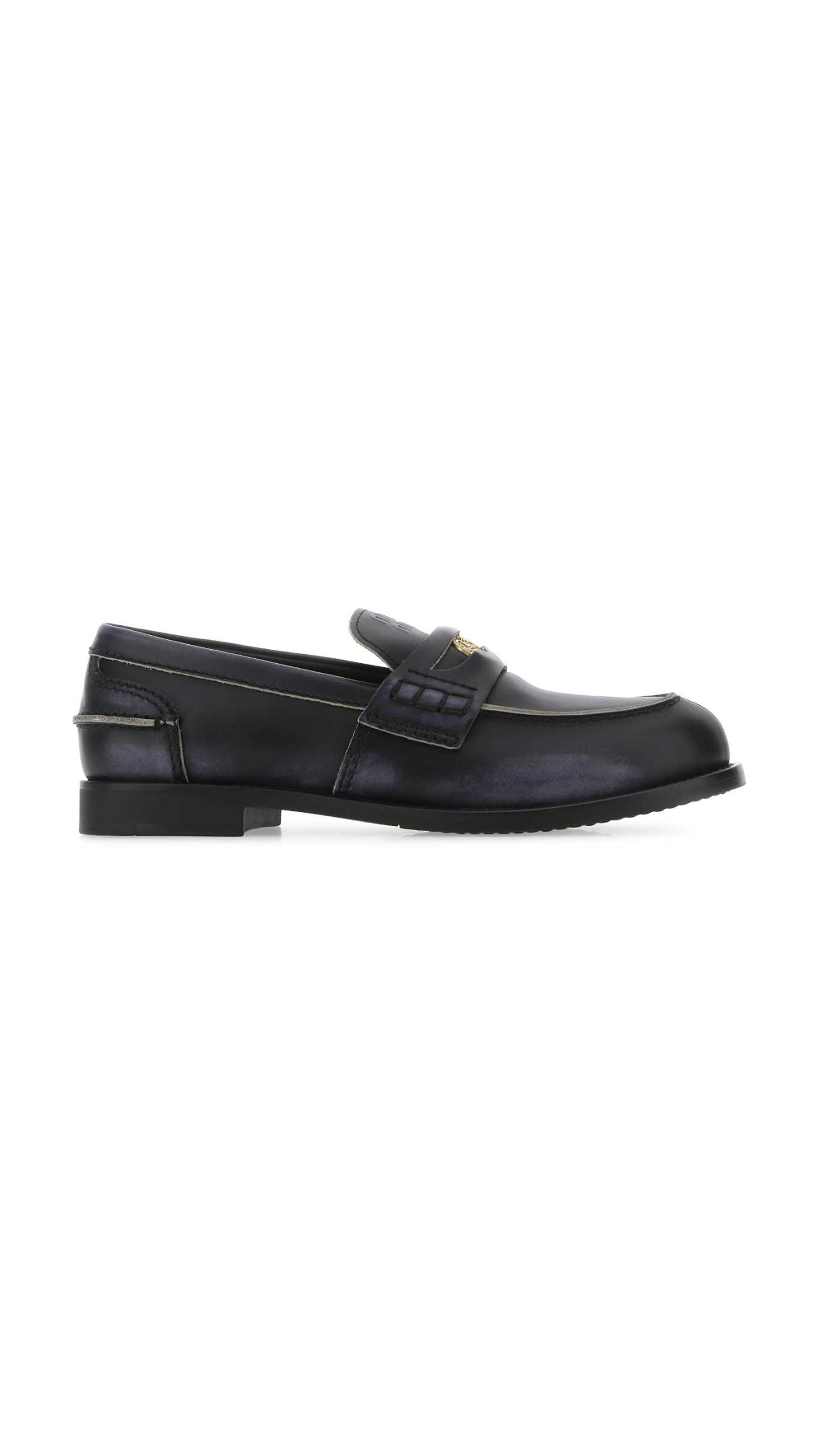 Vintage-Effect Leather Penny Loafers - Black