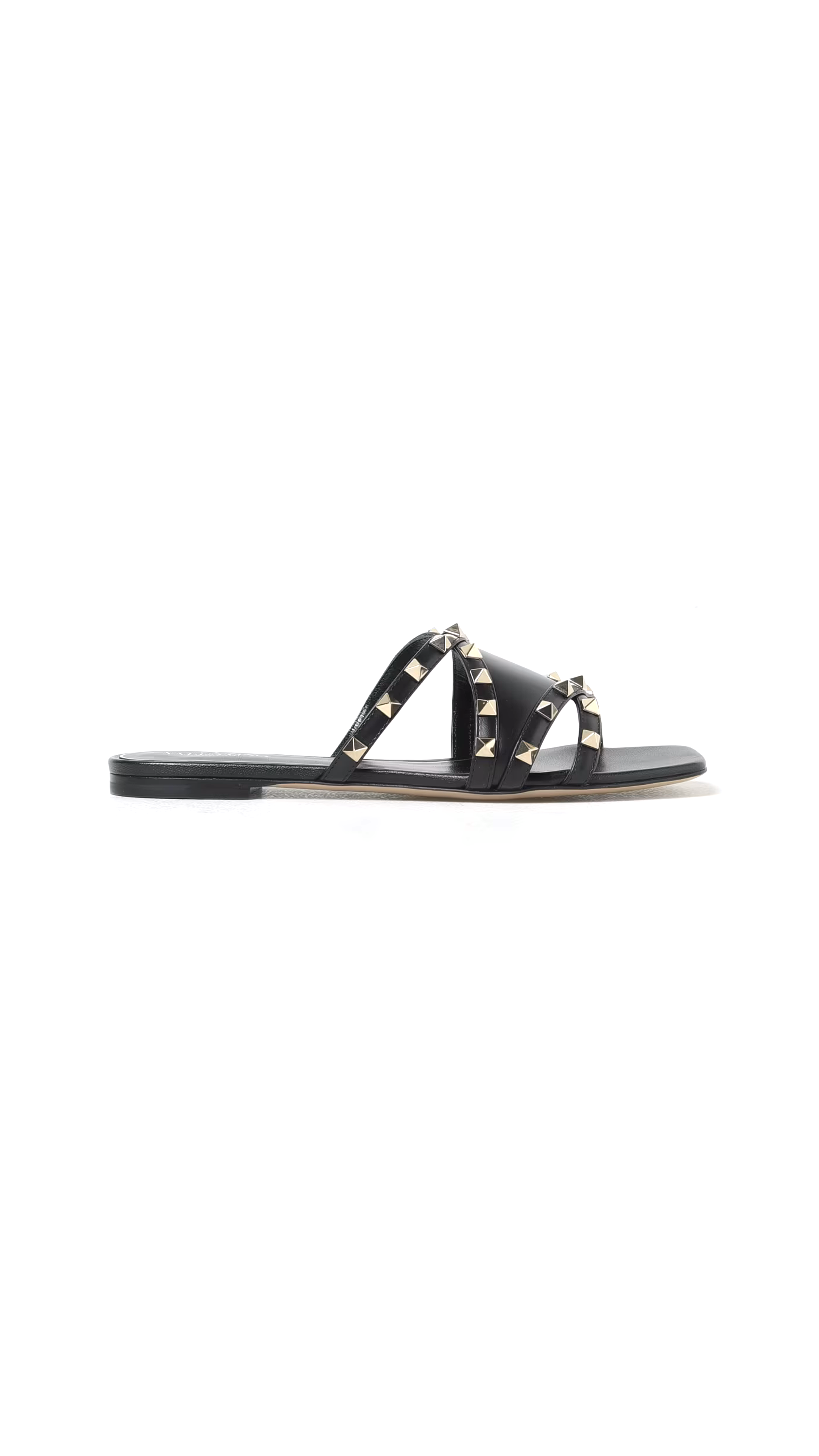 Rockstud Strap Mule Sandals - Black