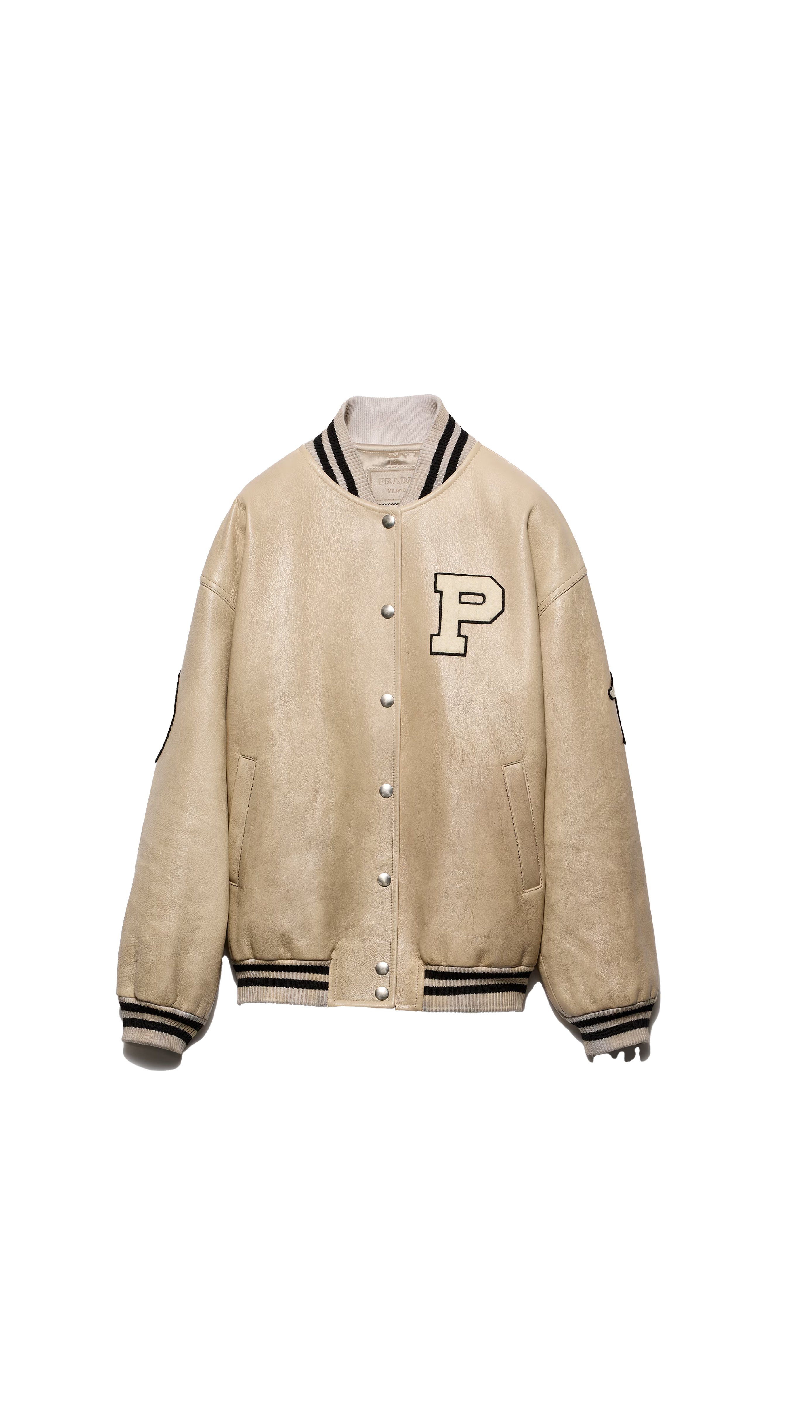 Leather Bomber Jacket With Patch 0 Ivory