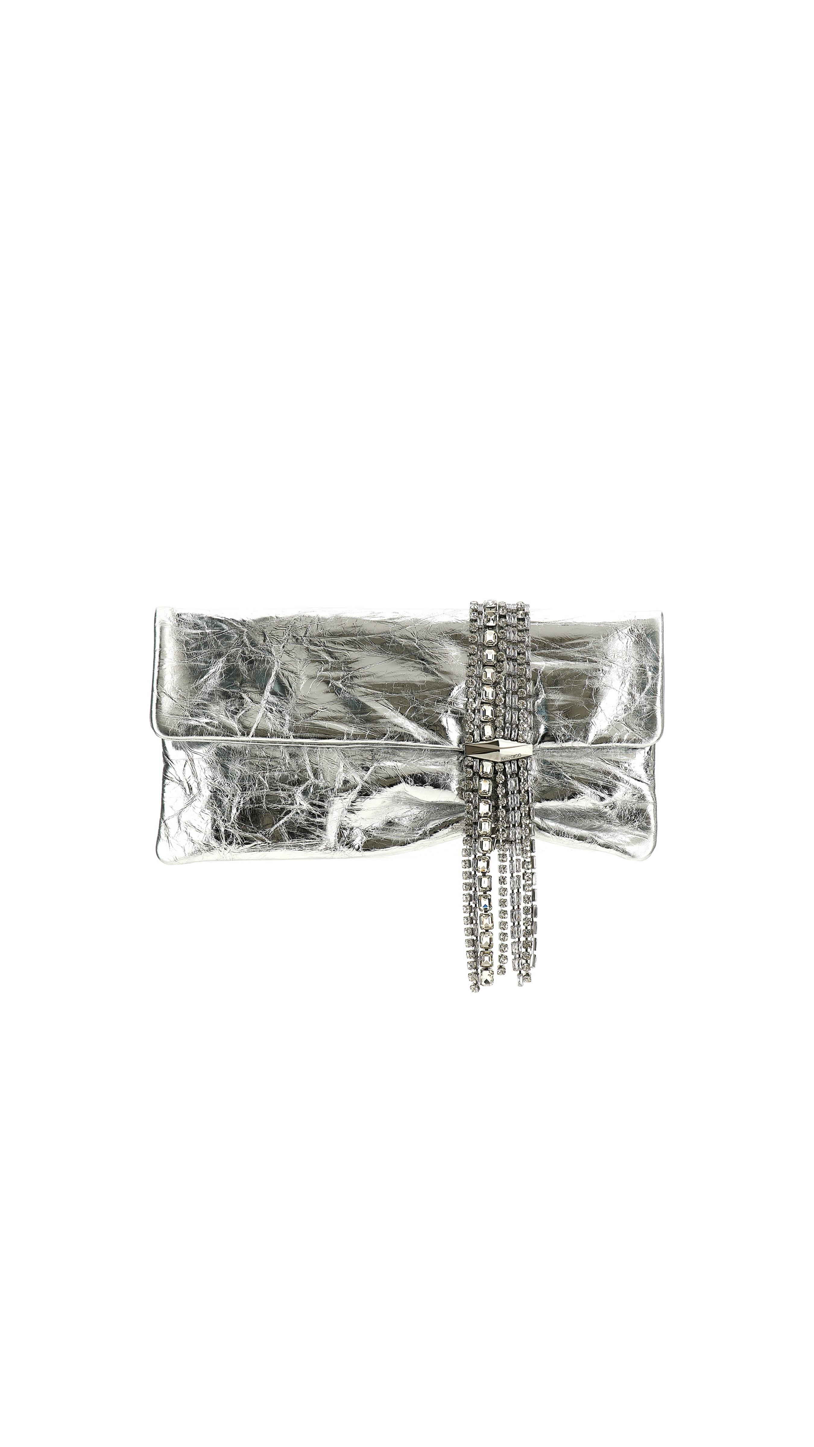 Zandra Vintage Metallic Leather Clutch Bag - Silver