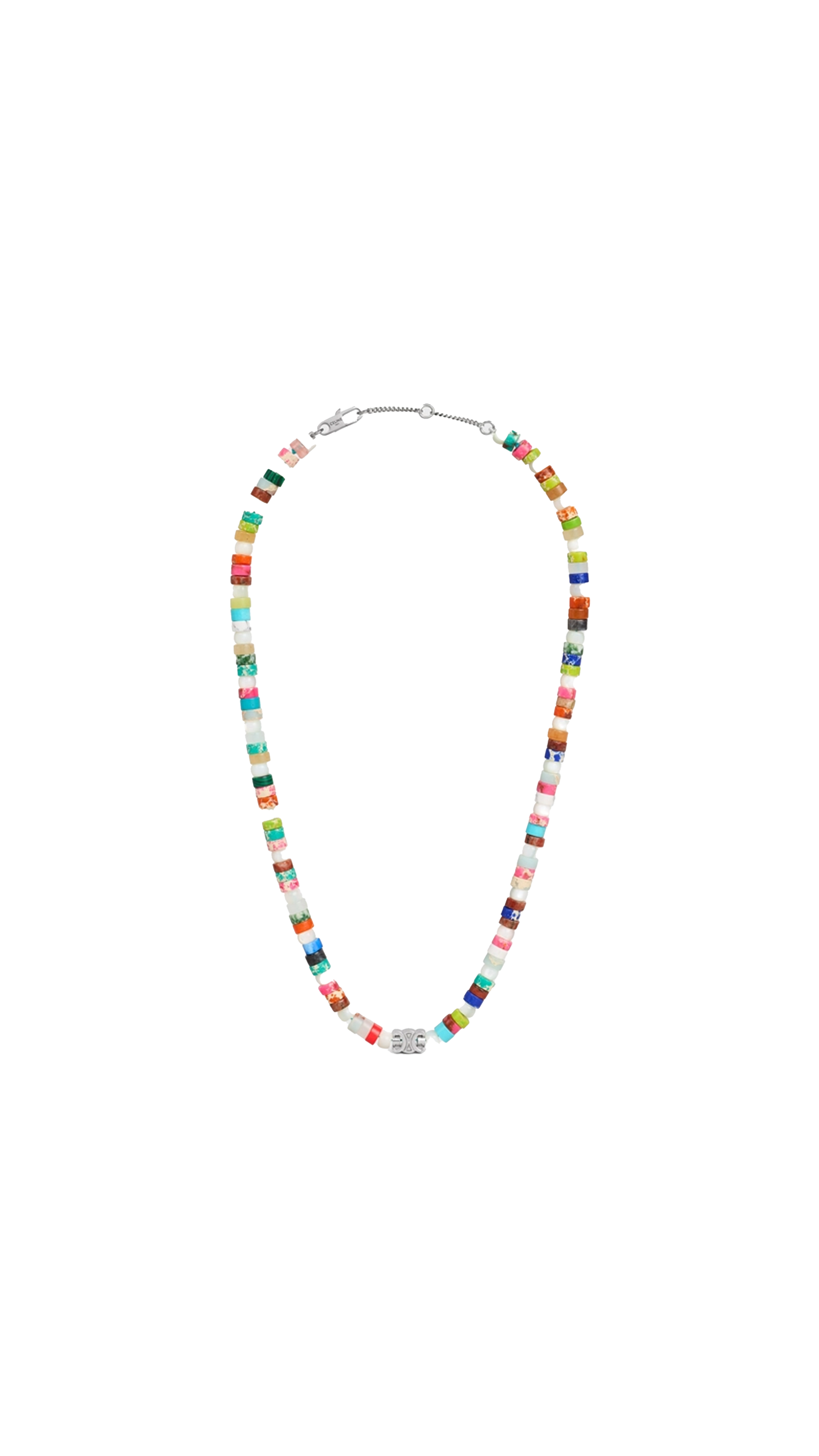 San Onofre Chunky Triomphe Necklace In Natural Stones And Brass With Rhodium Finish - Multicolor/Silver