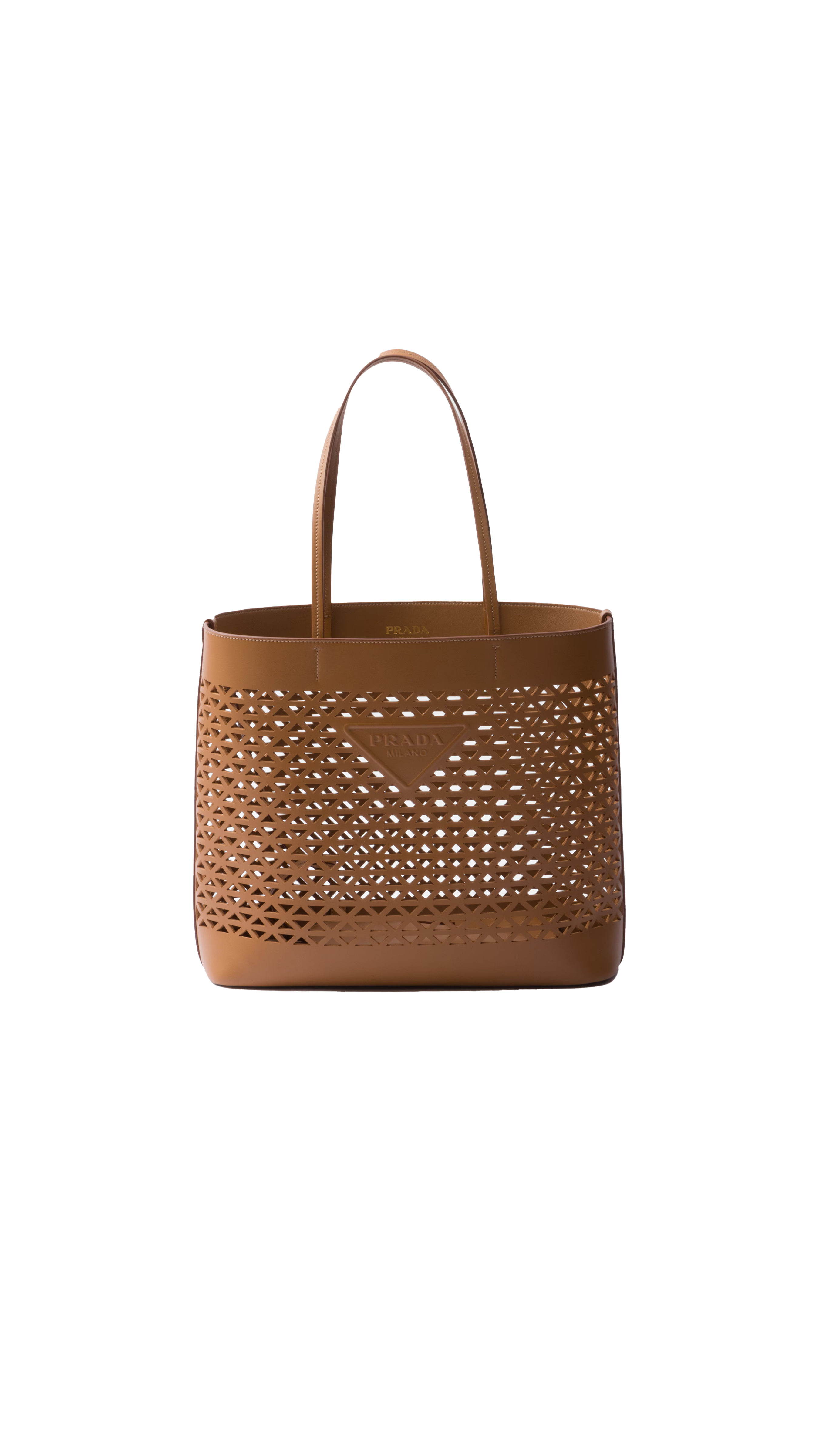 Large Perforated Leather Tote Bag - Caramel