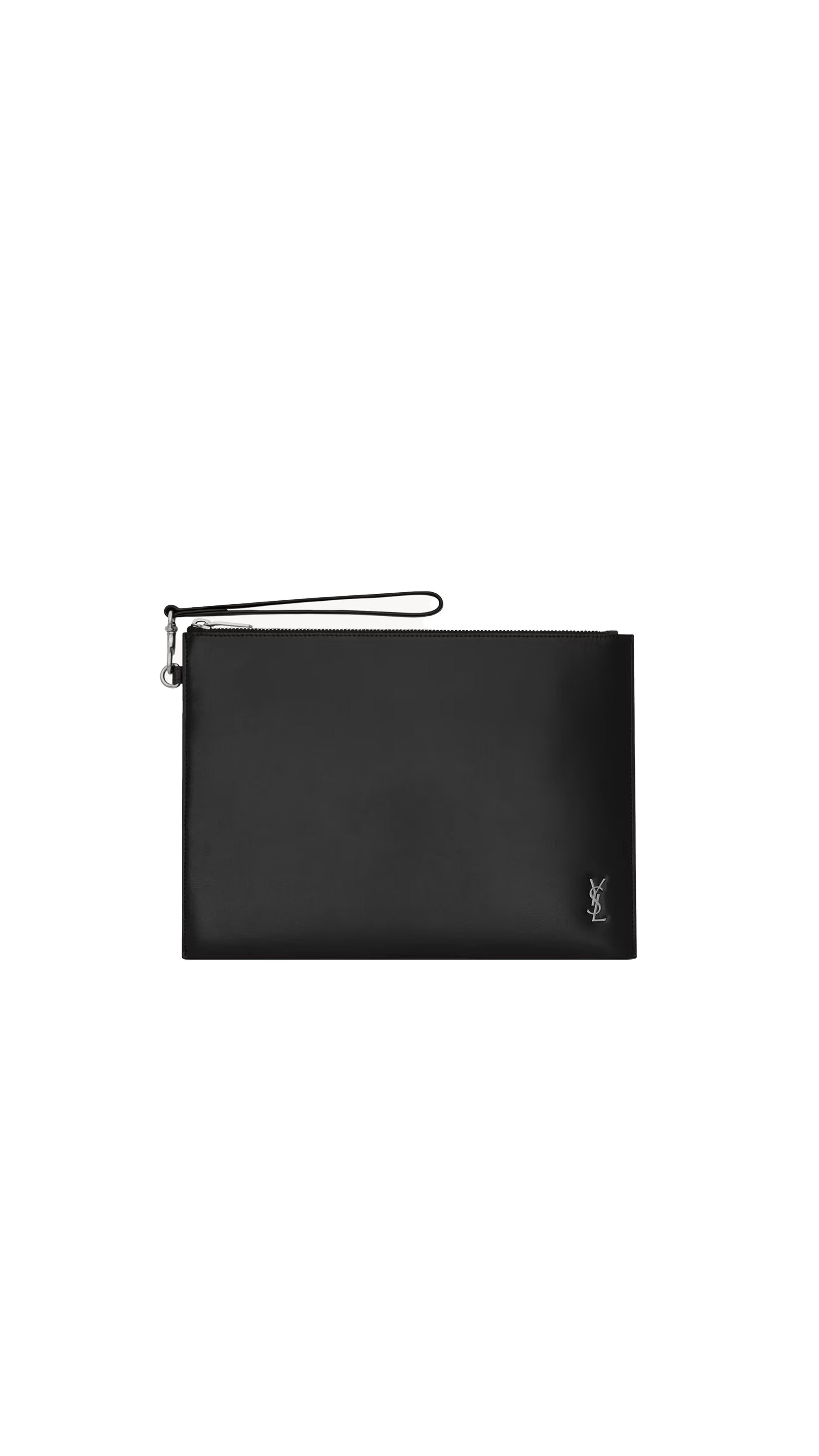 Tiny Cassandre Zipped Tablet Holder In Shiny Leather - Black