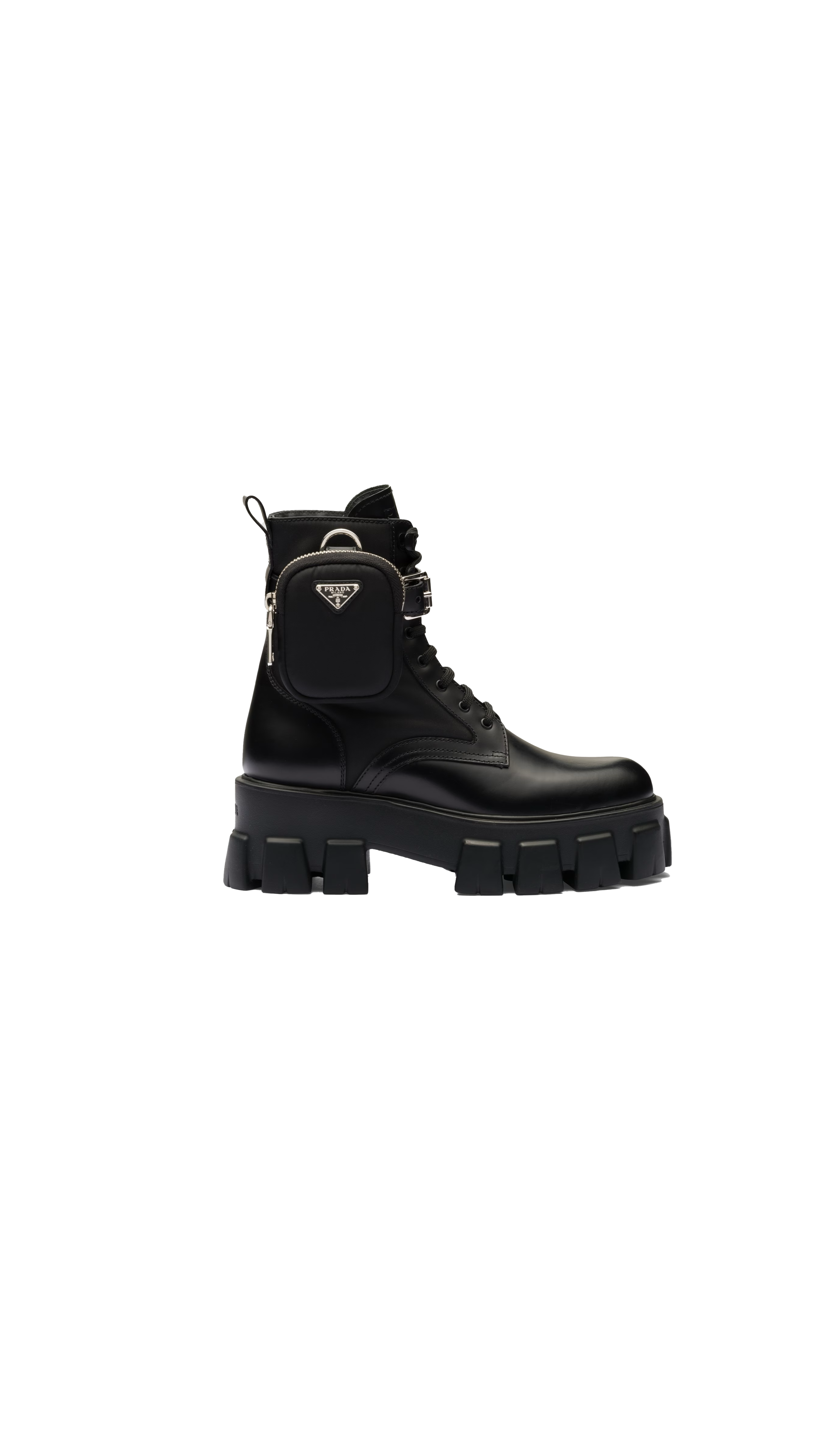 Black Leather And Re-nylon Monolith Ankle Boots - Black