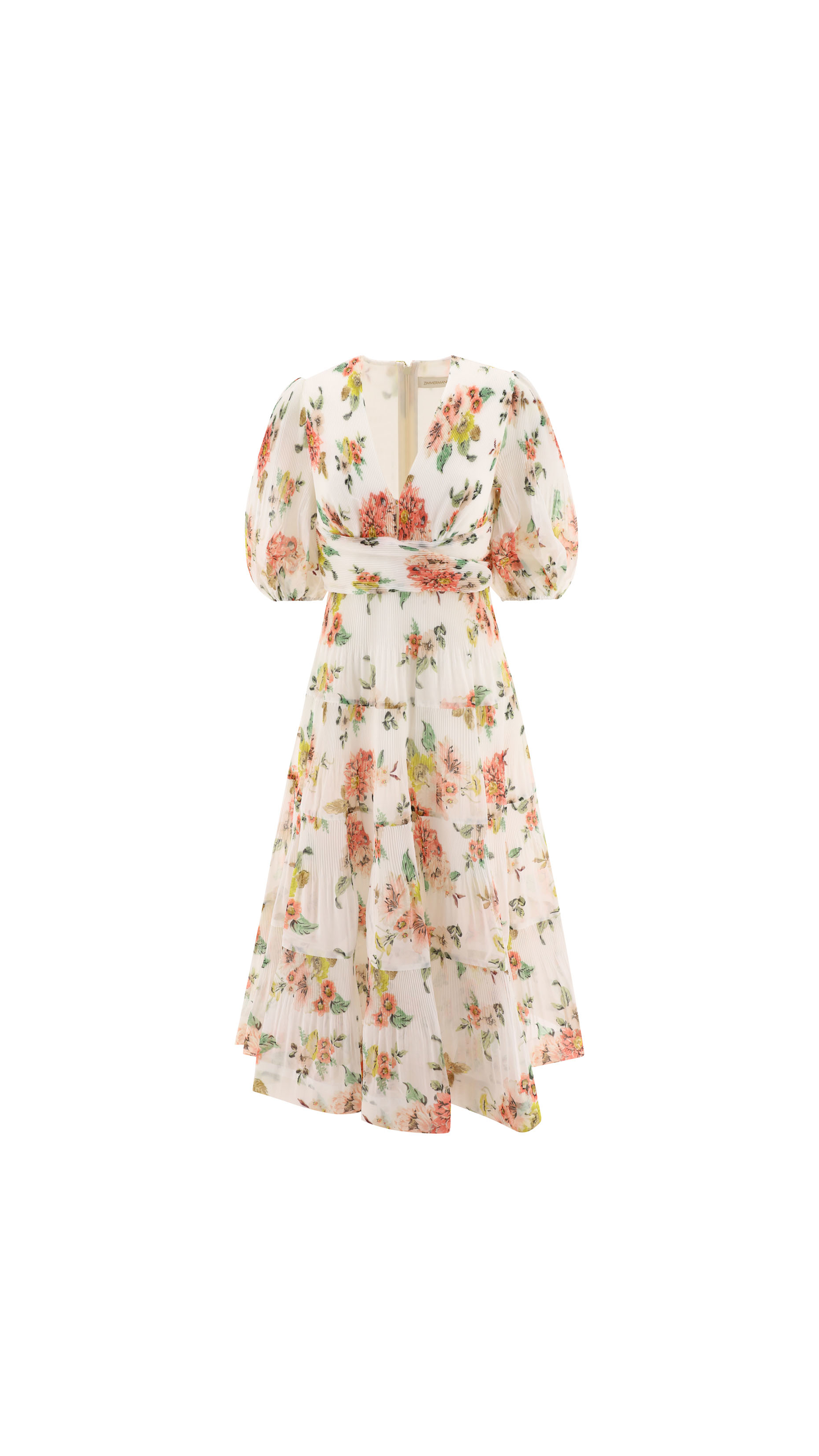Pleated Midi Dress - Coral Floral