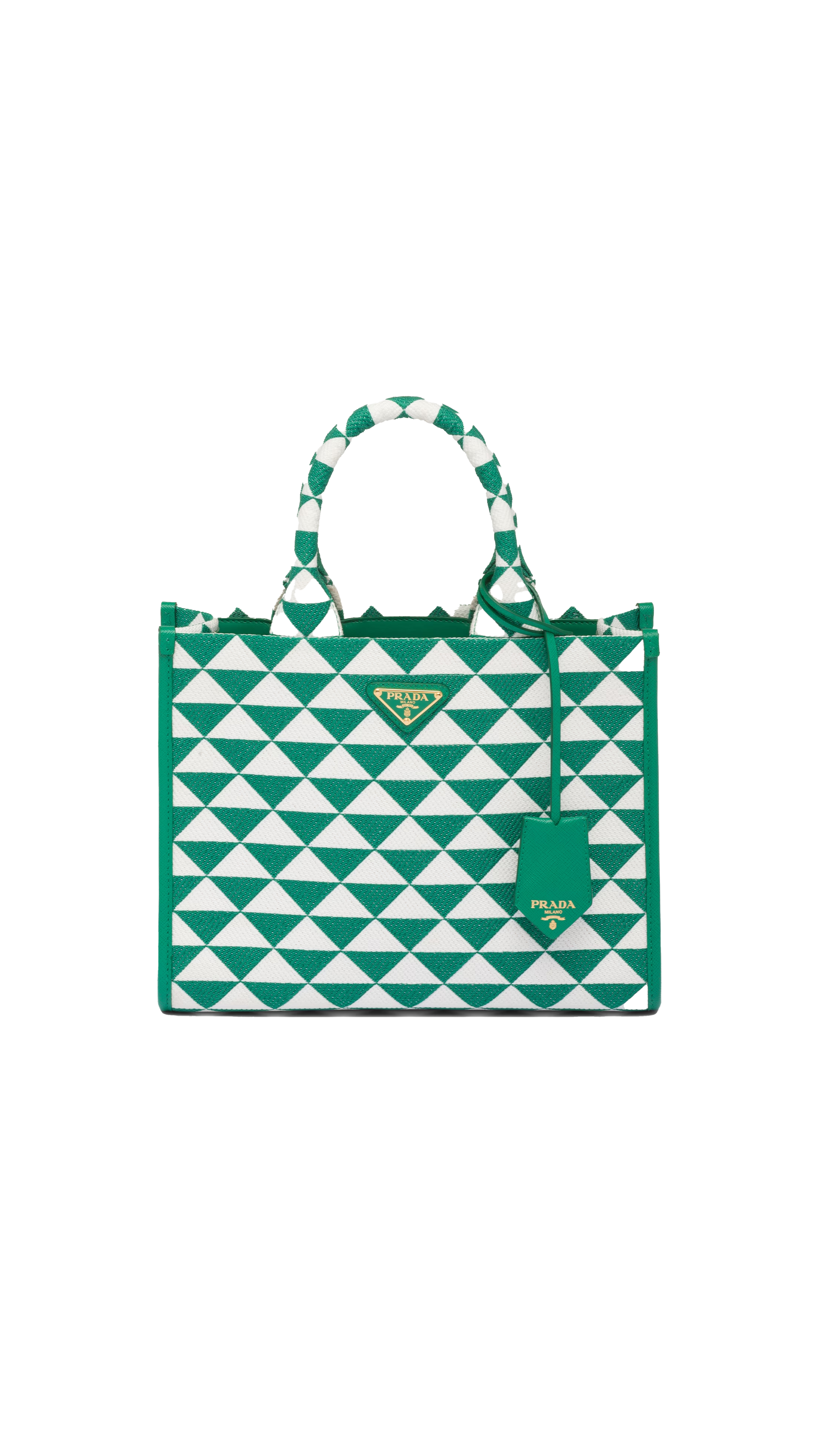 Small Prada Symbole Embroidered Fabric Handbag - Green