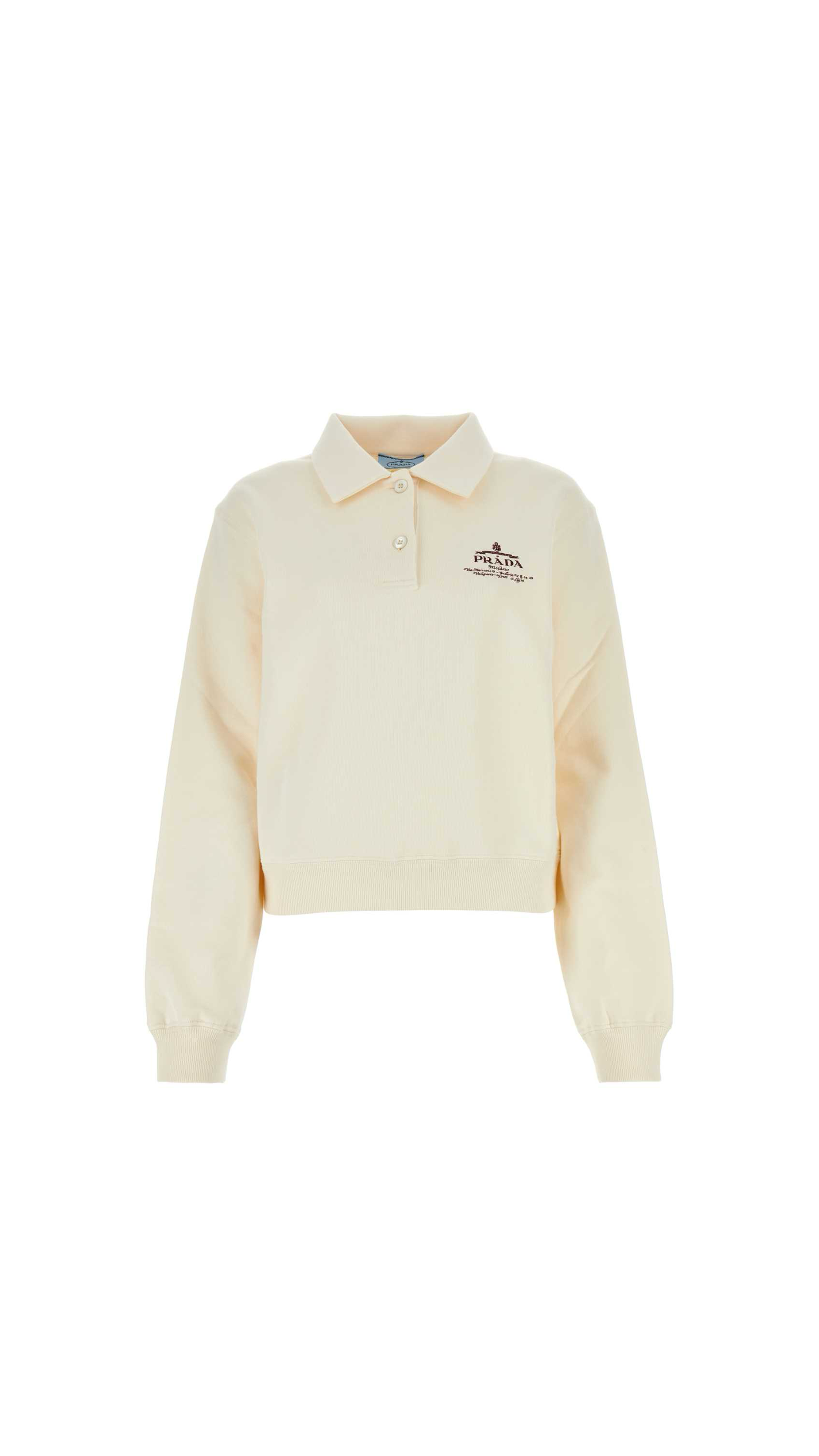 Long-Sleeved Polo Sweatshirt - Beige