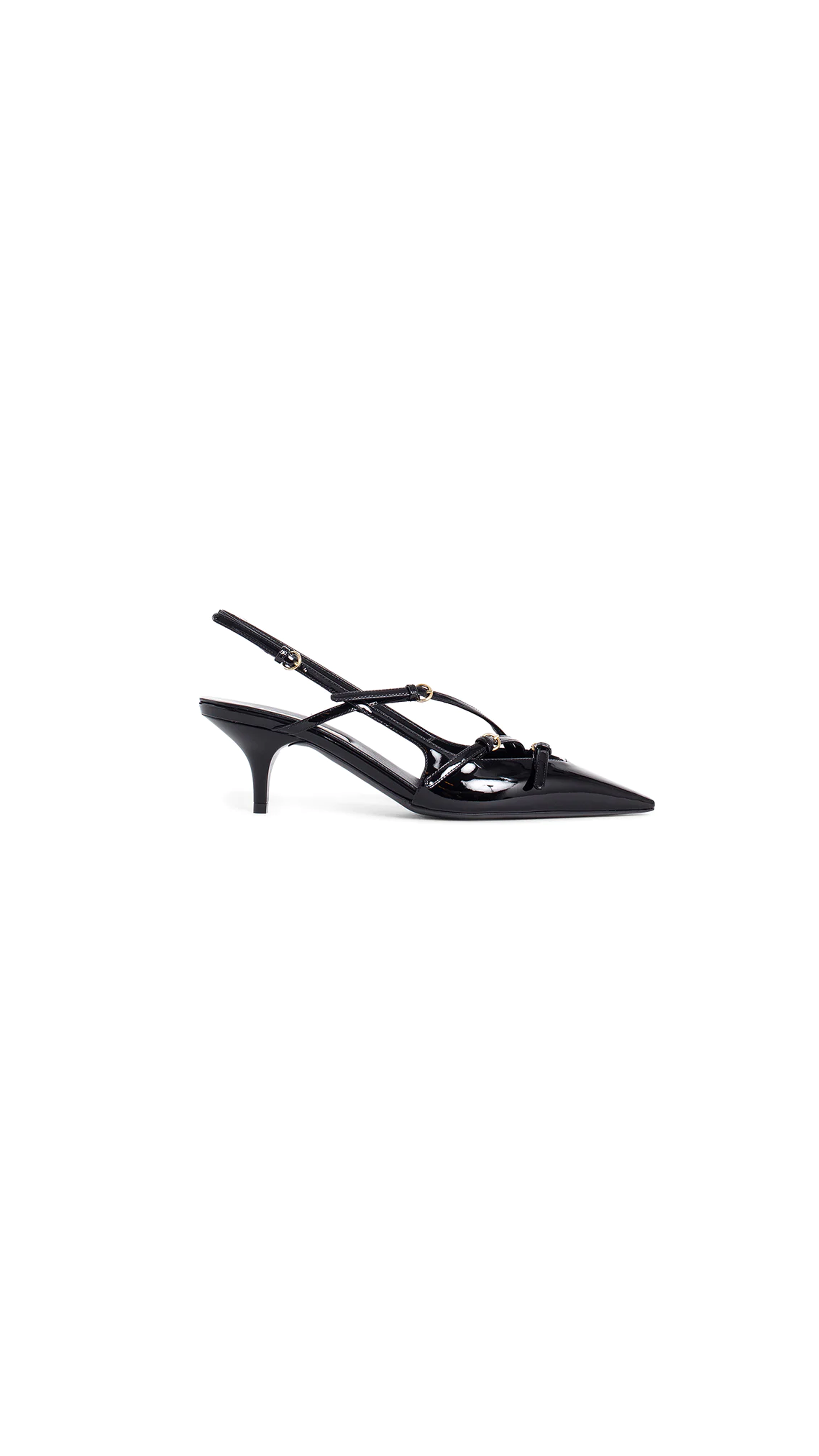 Patent Leather Slingback Pumps - Black