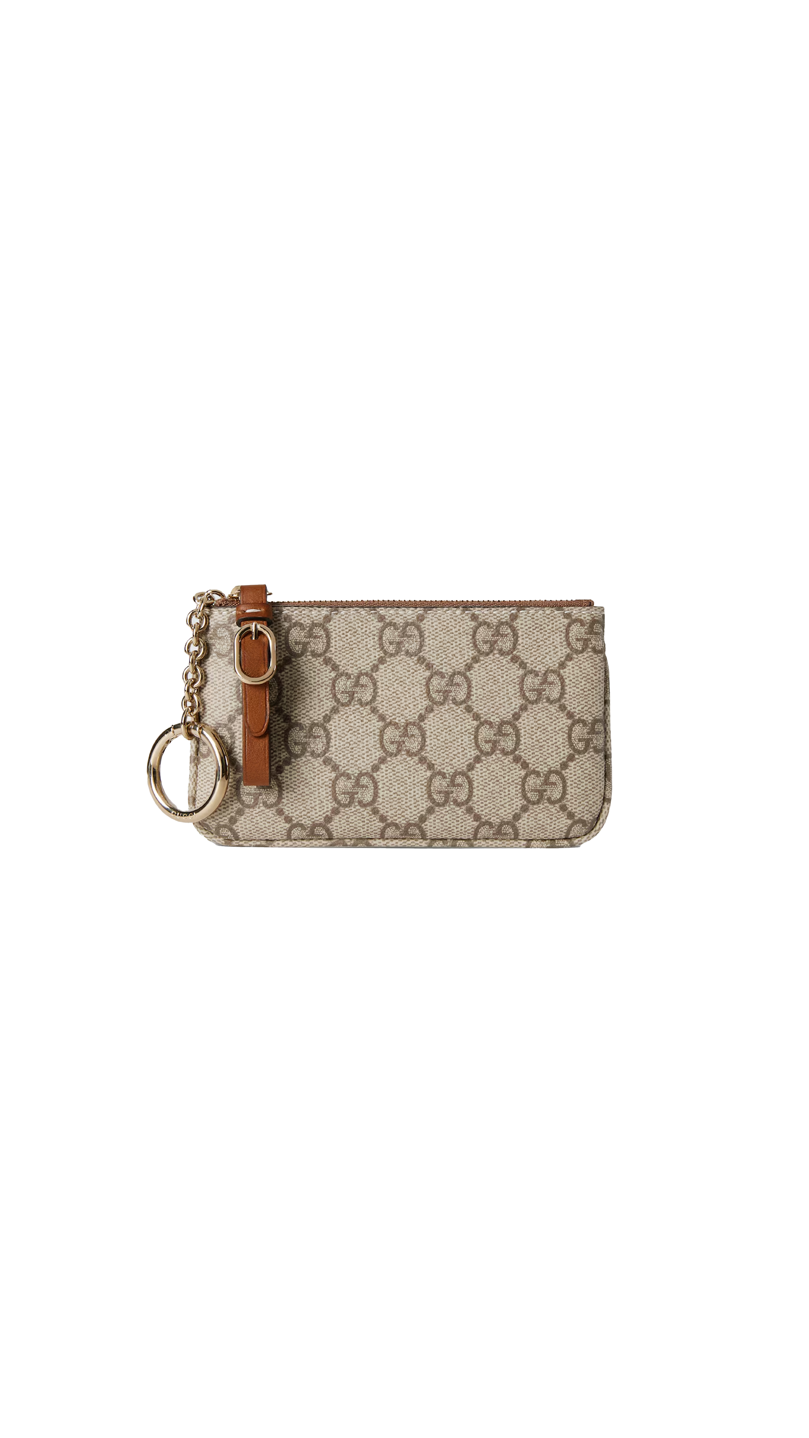 Gg Emblem Key Case - Beige And Brown