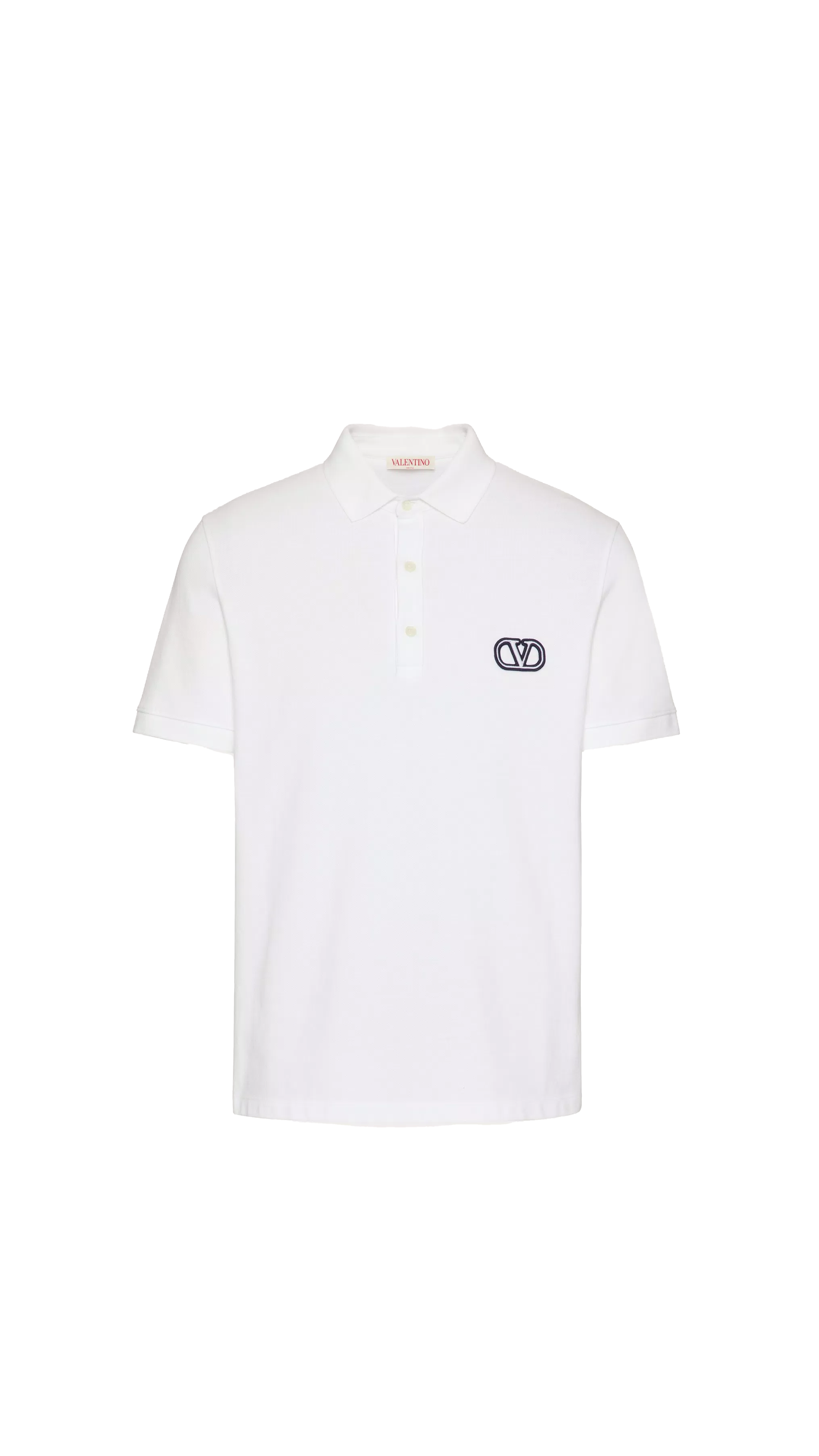 Cotton Piqué Polo Shirt with Vlogo Signature Patch - White