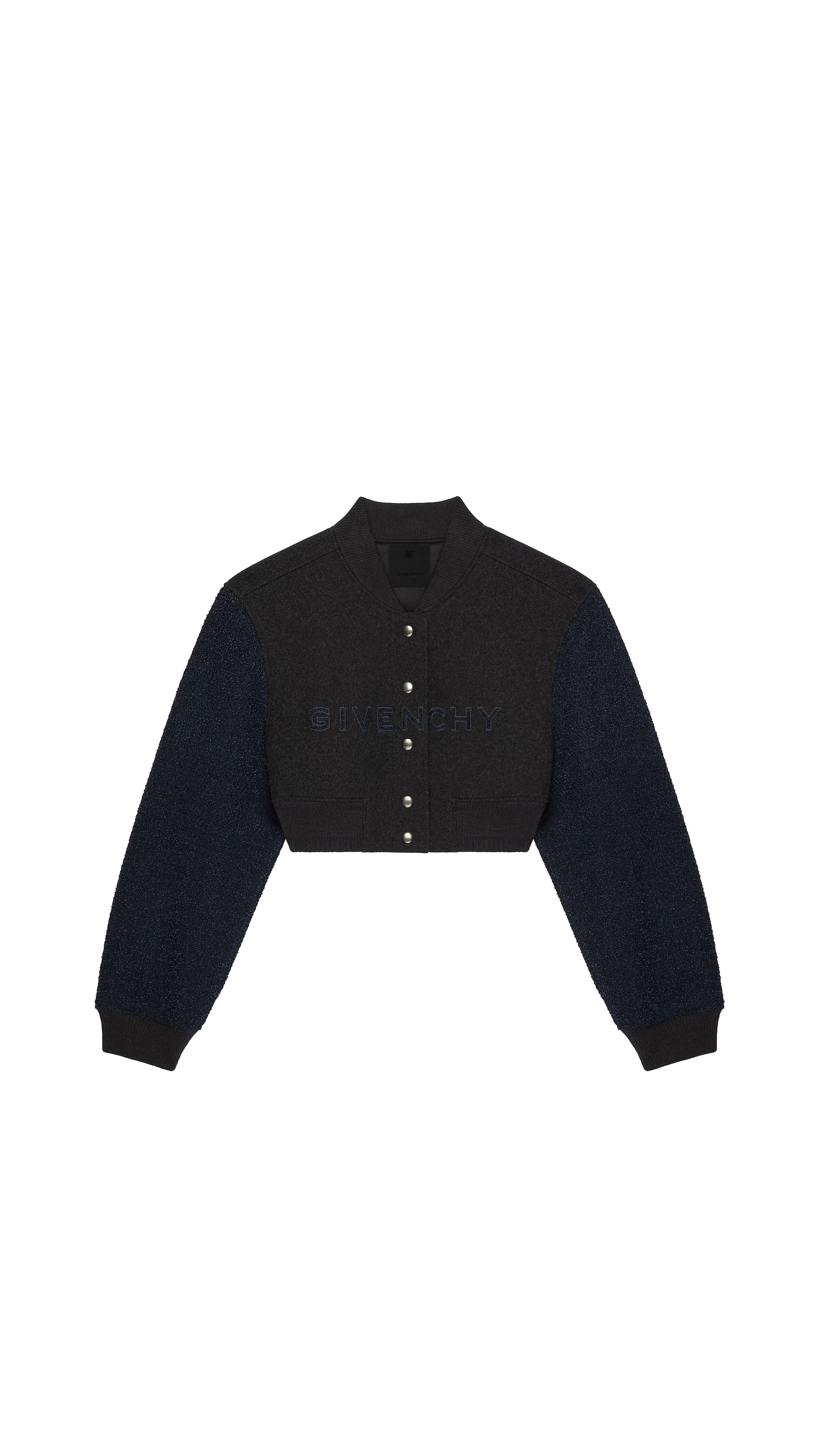 Givenchy Cropped Varsity Jacket In Wool And Denim - Black