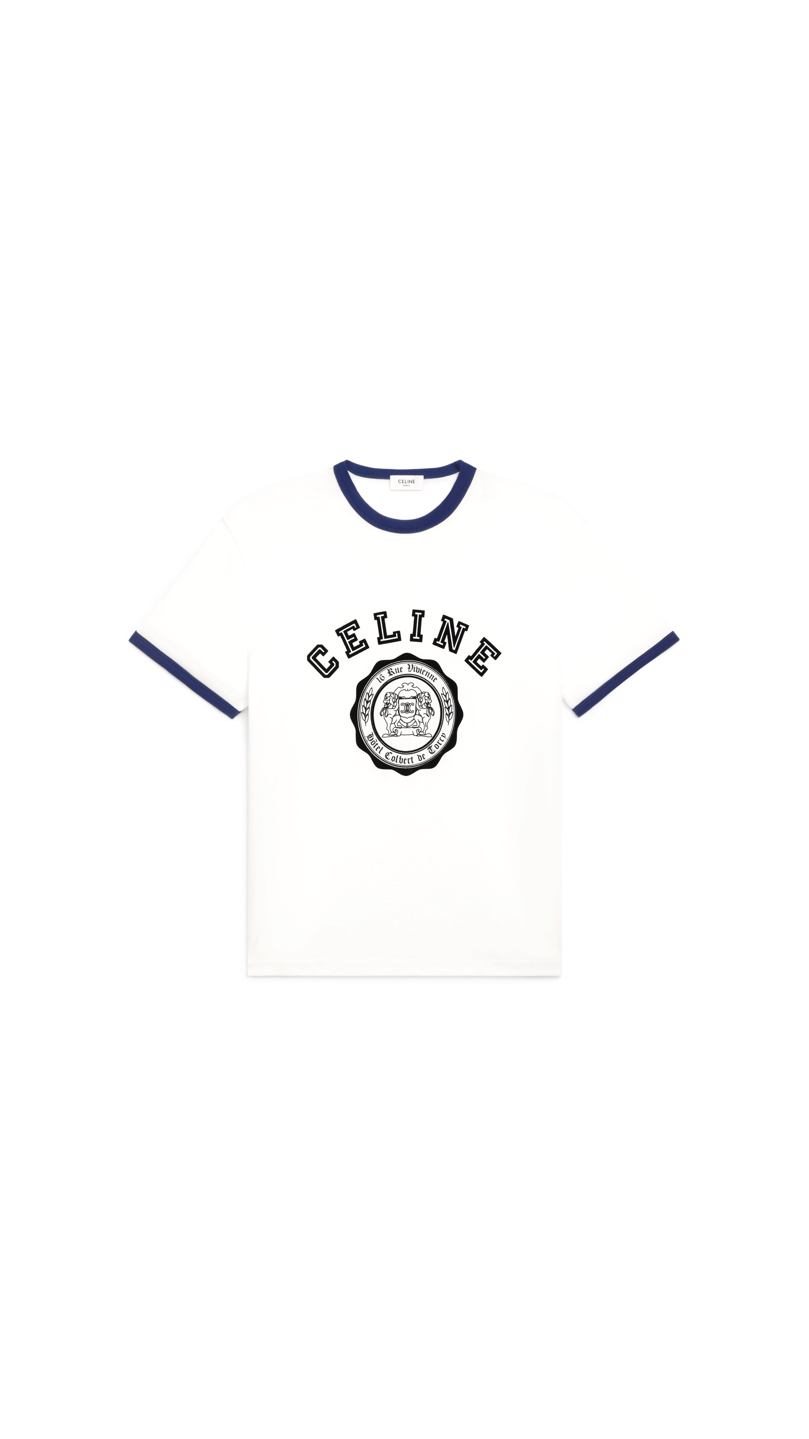 Celine Blason Loose T-shirt In Cotton Jersey - Off White/Ocean/Black