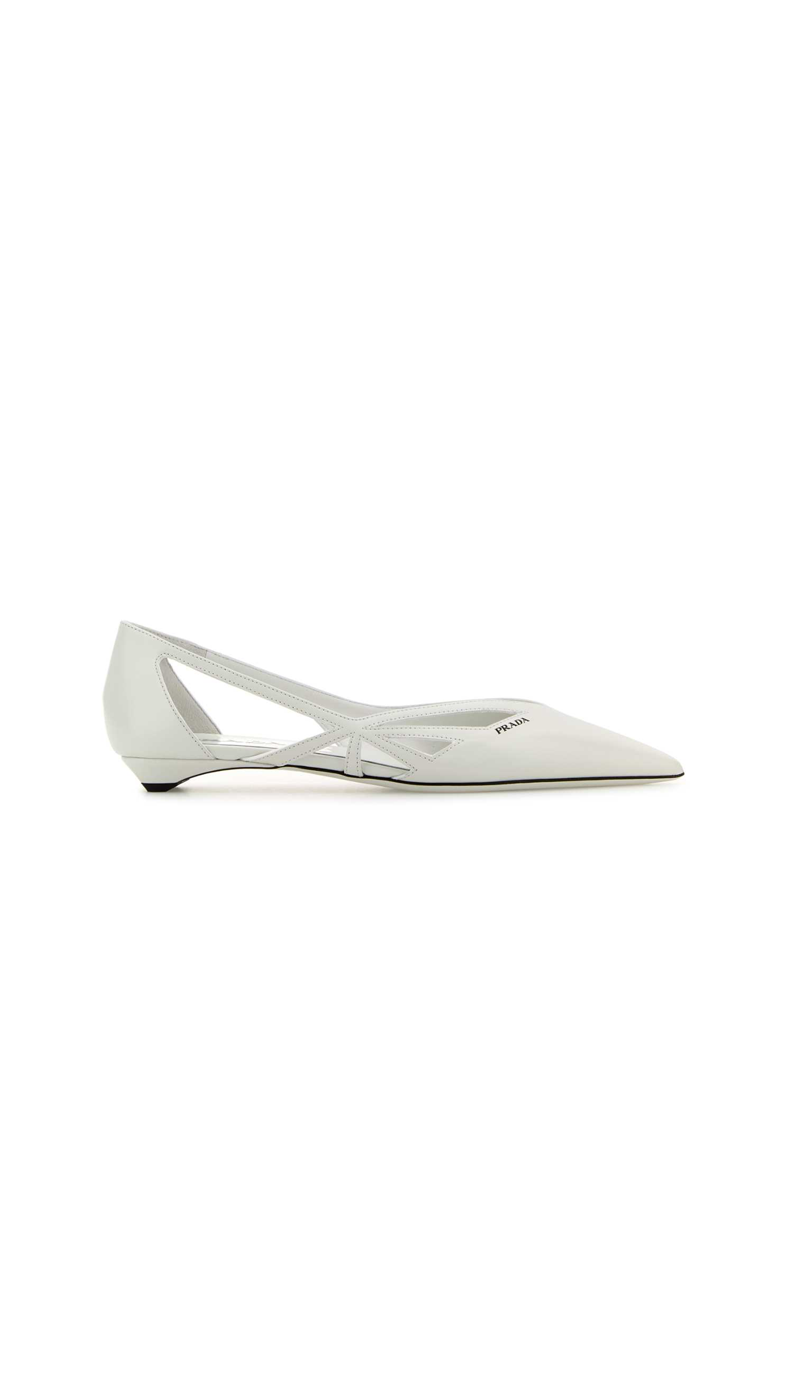 Brushed Leather Cut-out Ballerinas - White