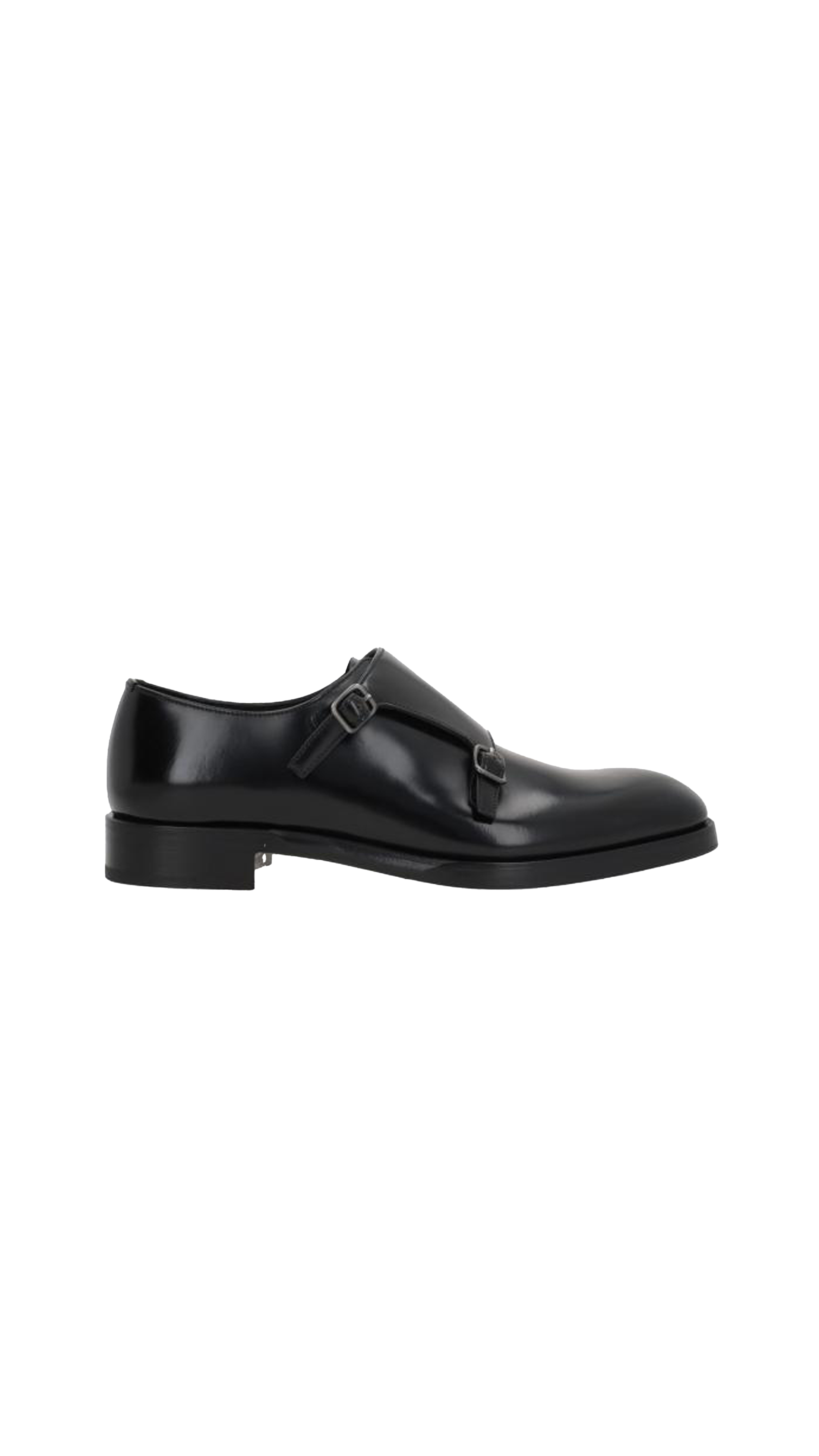 Polished Leather Monk-strap Shoes - Black