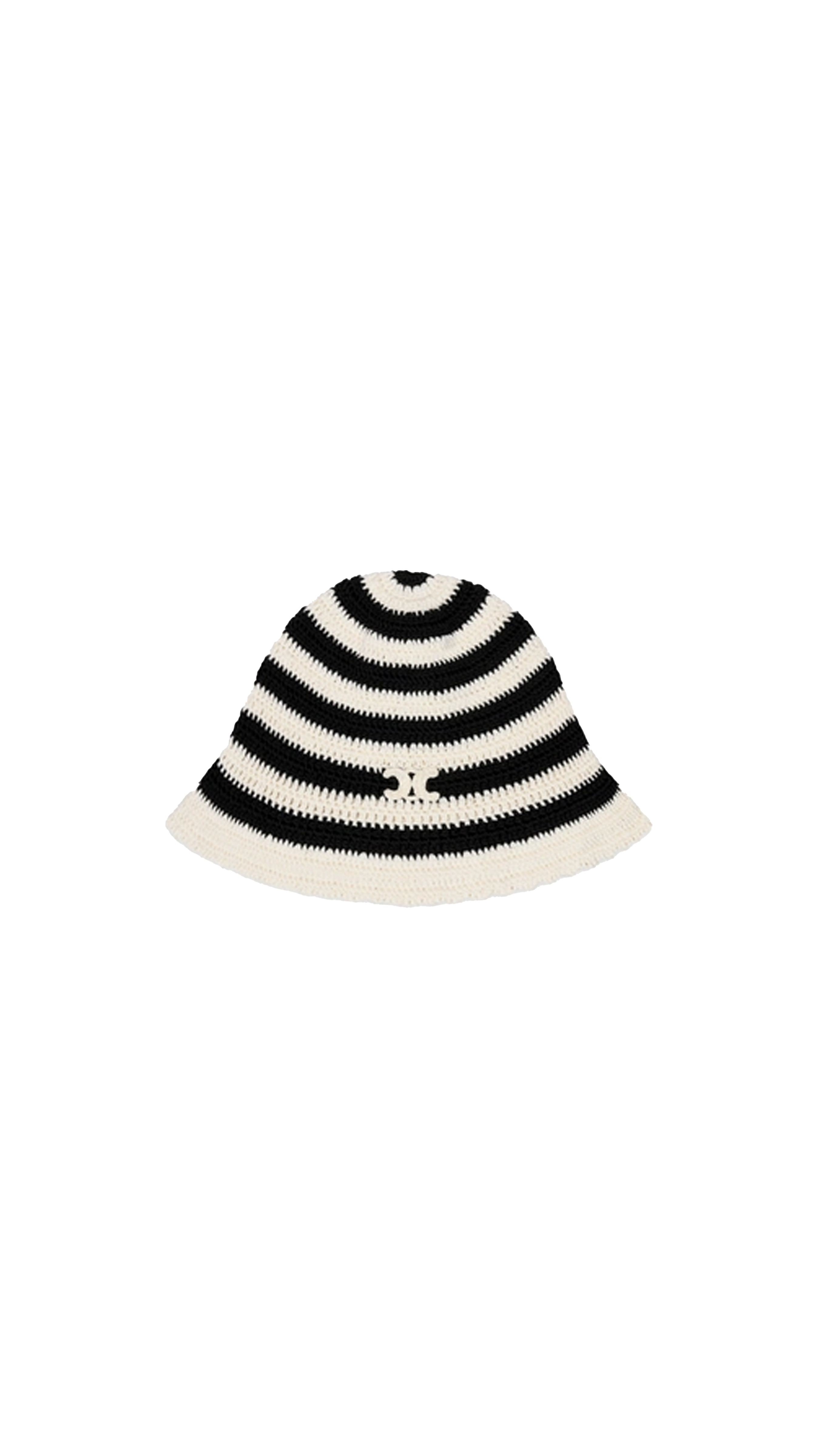 Triomphe Striped Cloche Beanie In Crocheted Cotton - Black / Ecru