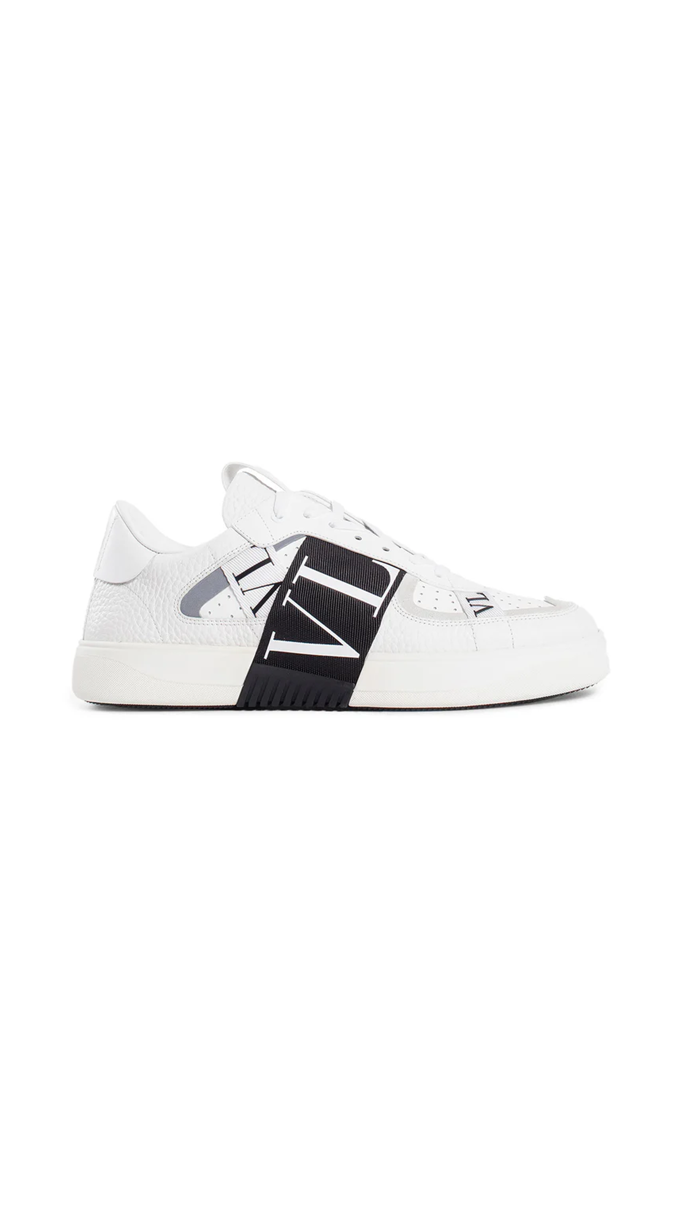 Low-top Calfskin Vl7n Sneakers With Band - White\Black\Grey