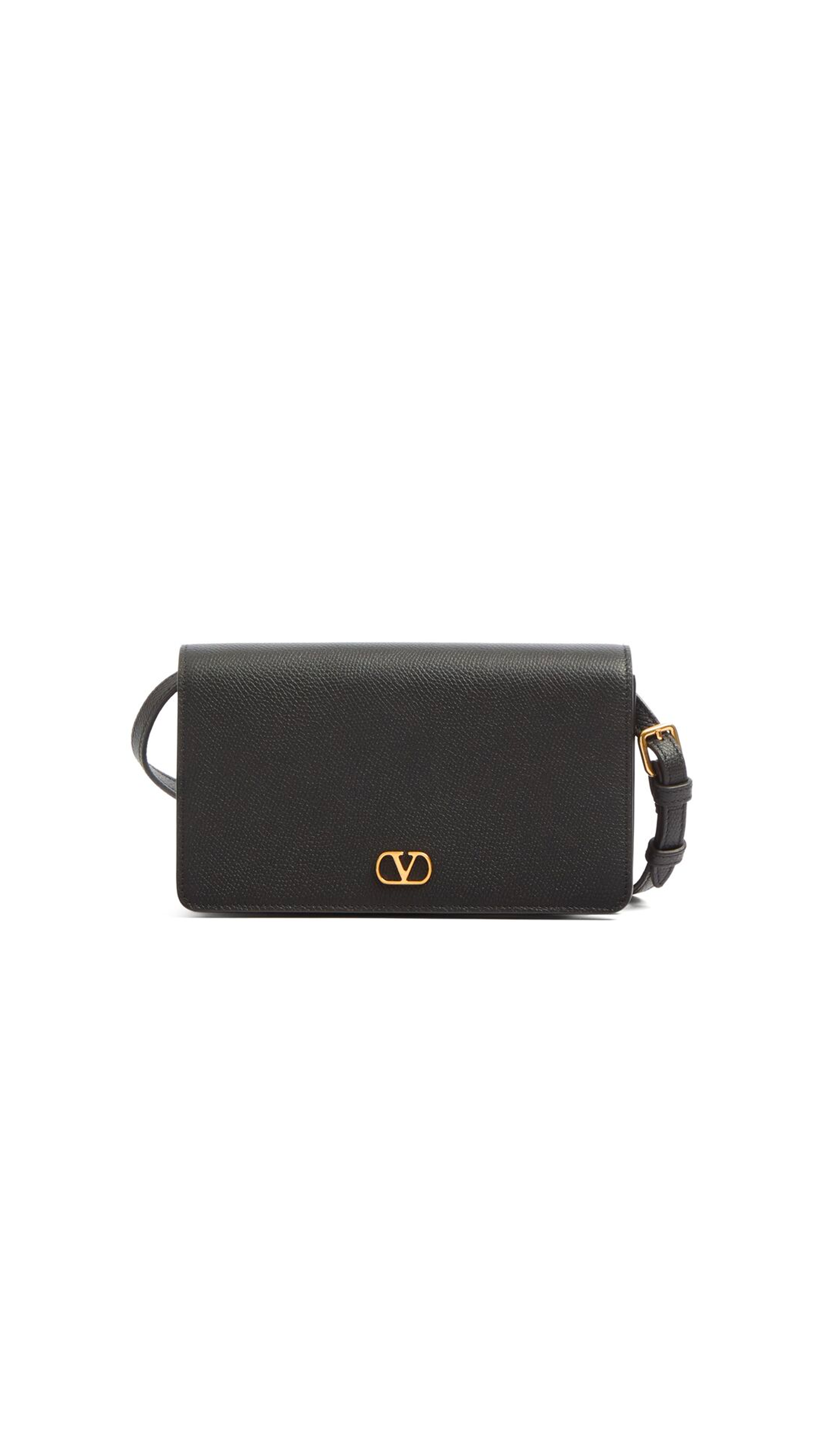 VLogo Plaque Foldover Top Mini Shoulder Bag - Black