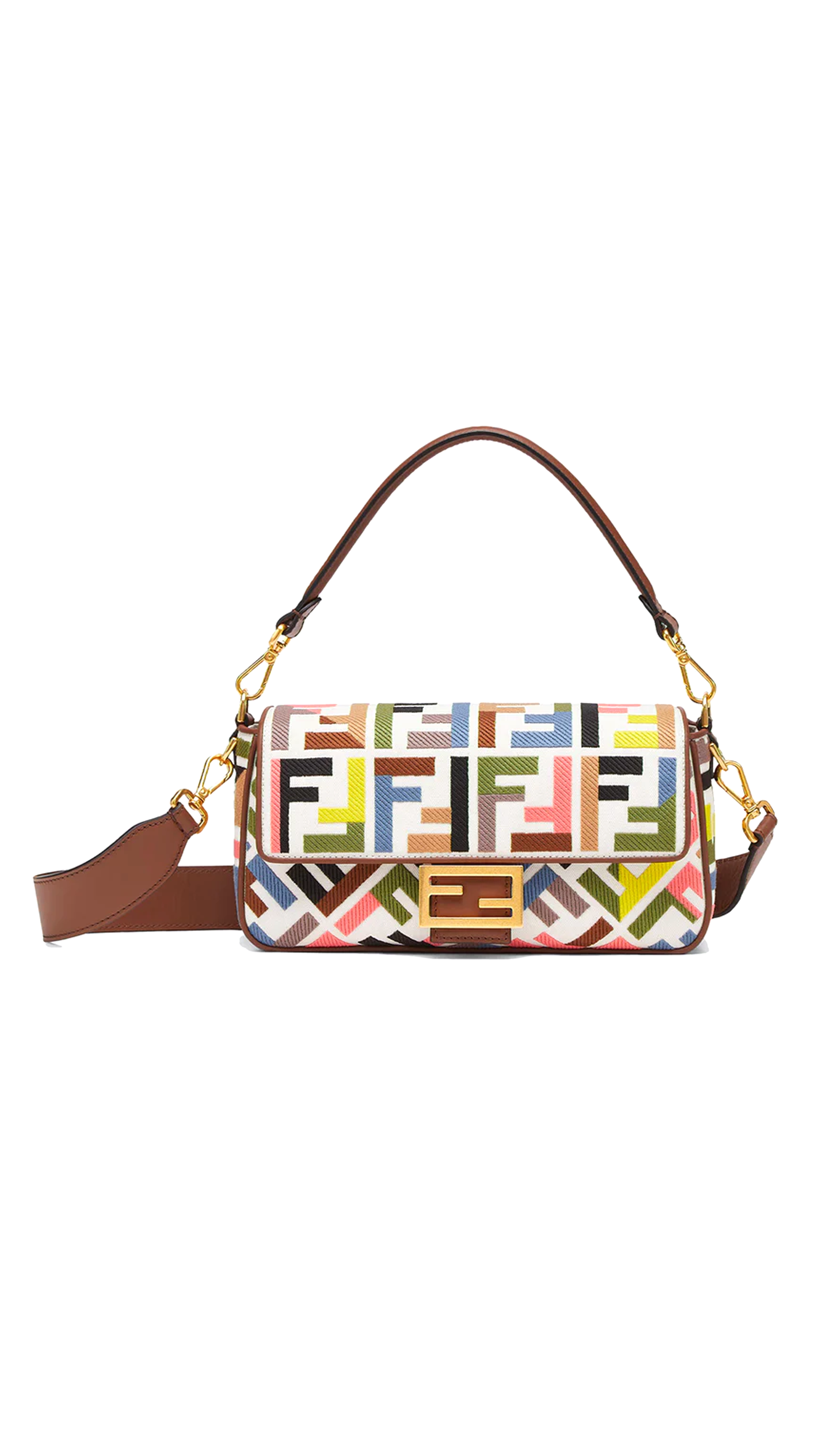 FF Embroidery Canvas Baguette Bag - Multi