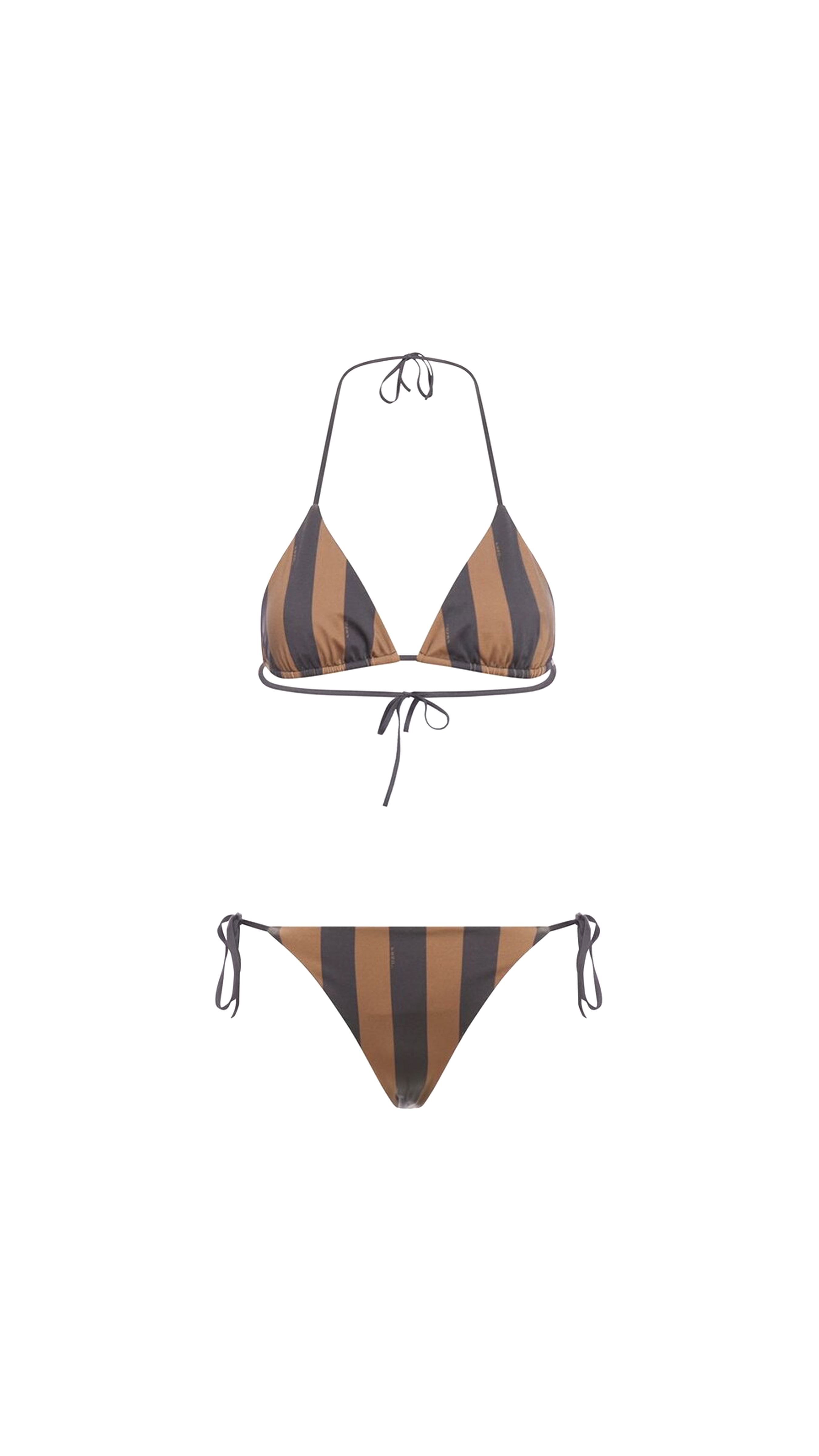 Reversible Striped Bikini Set - Brown