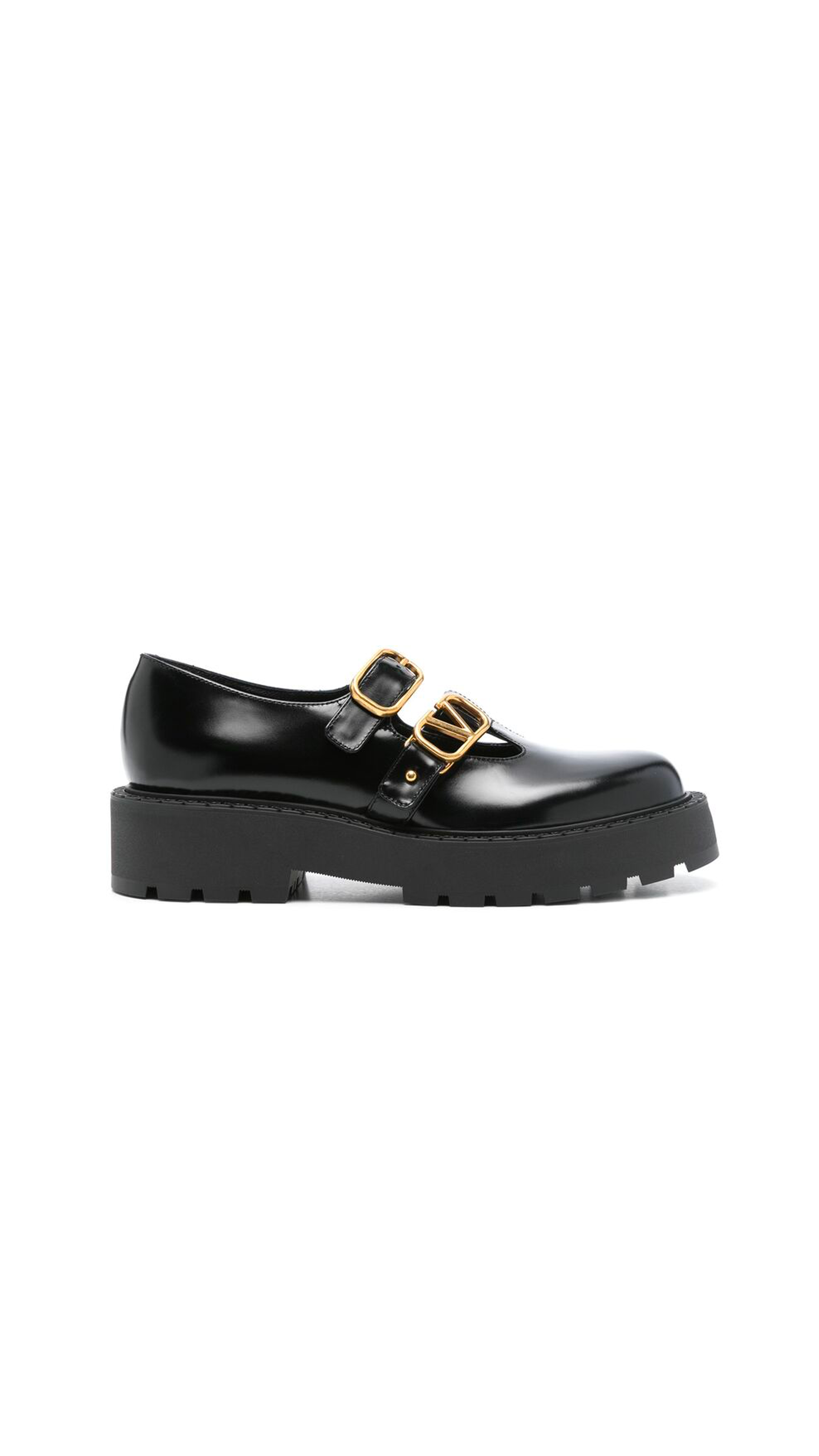 VLogo Signature double Buckle Loafers - Black