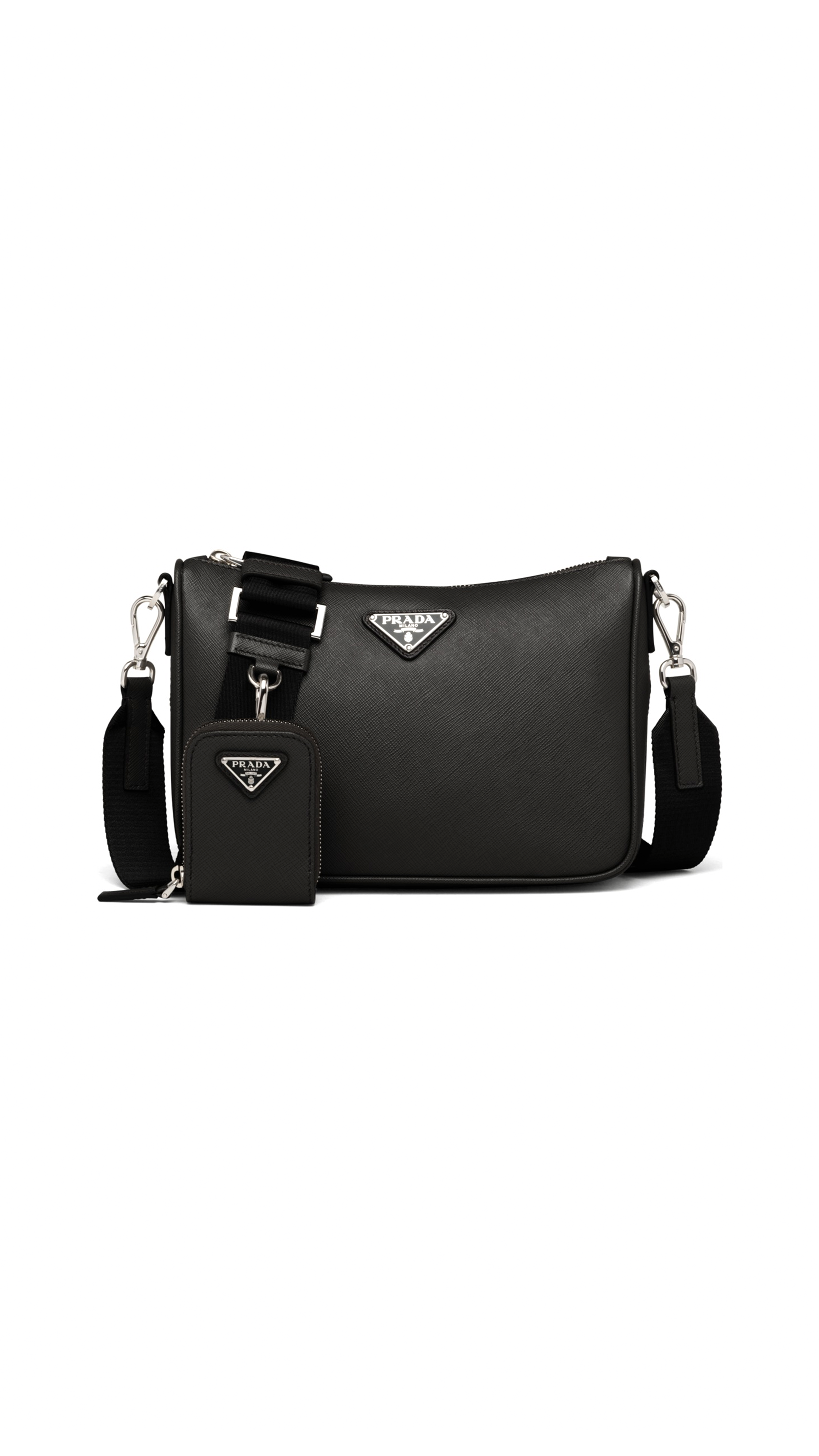 Saffiano Leather Shoulder Bag - Black