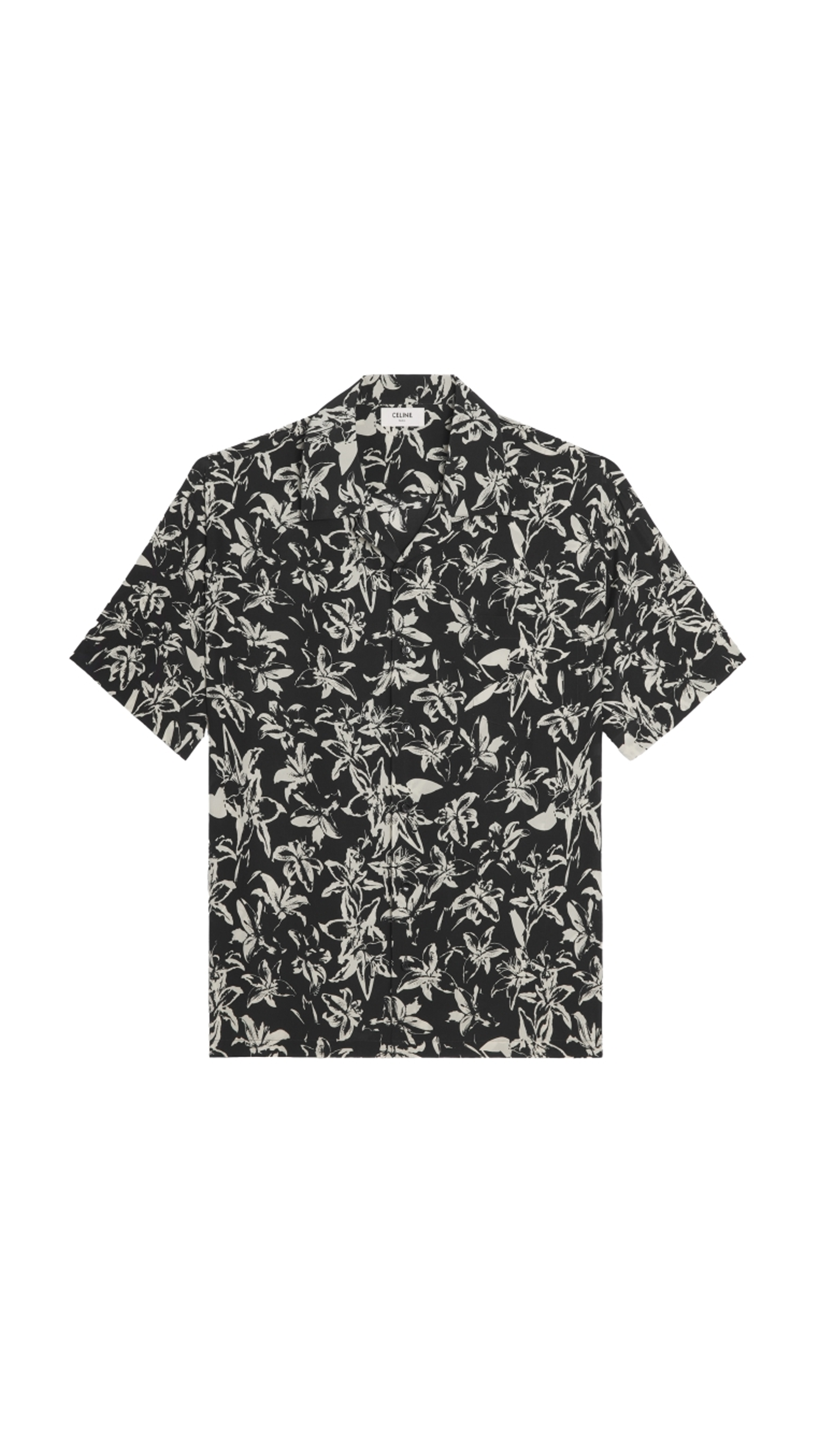 Hawaiian Shirt In Printed Viscose -  Black/Vanilla