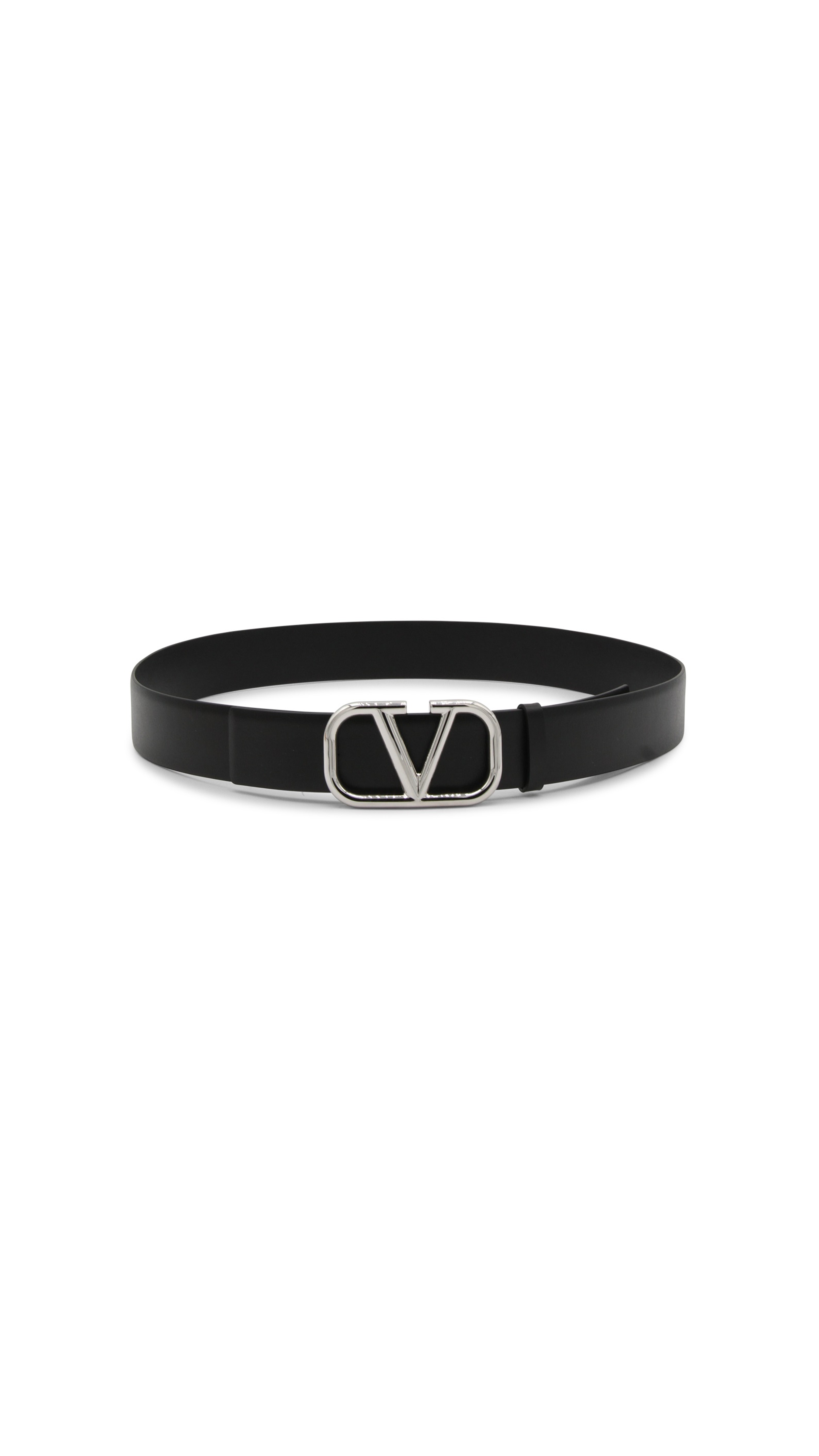 Leather Vlogo Signature Belt - Black/Silver