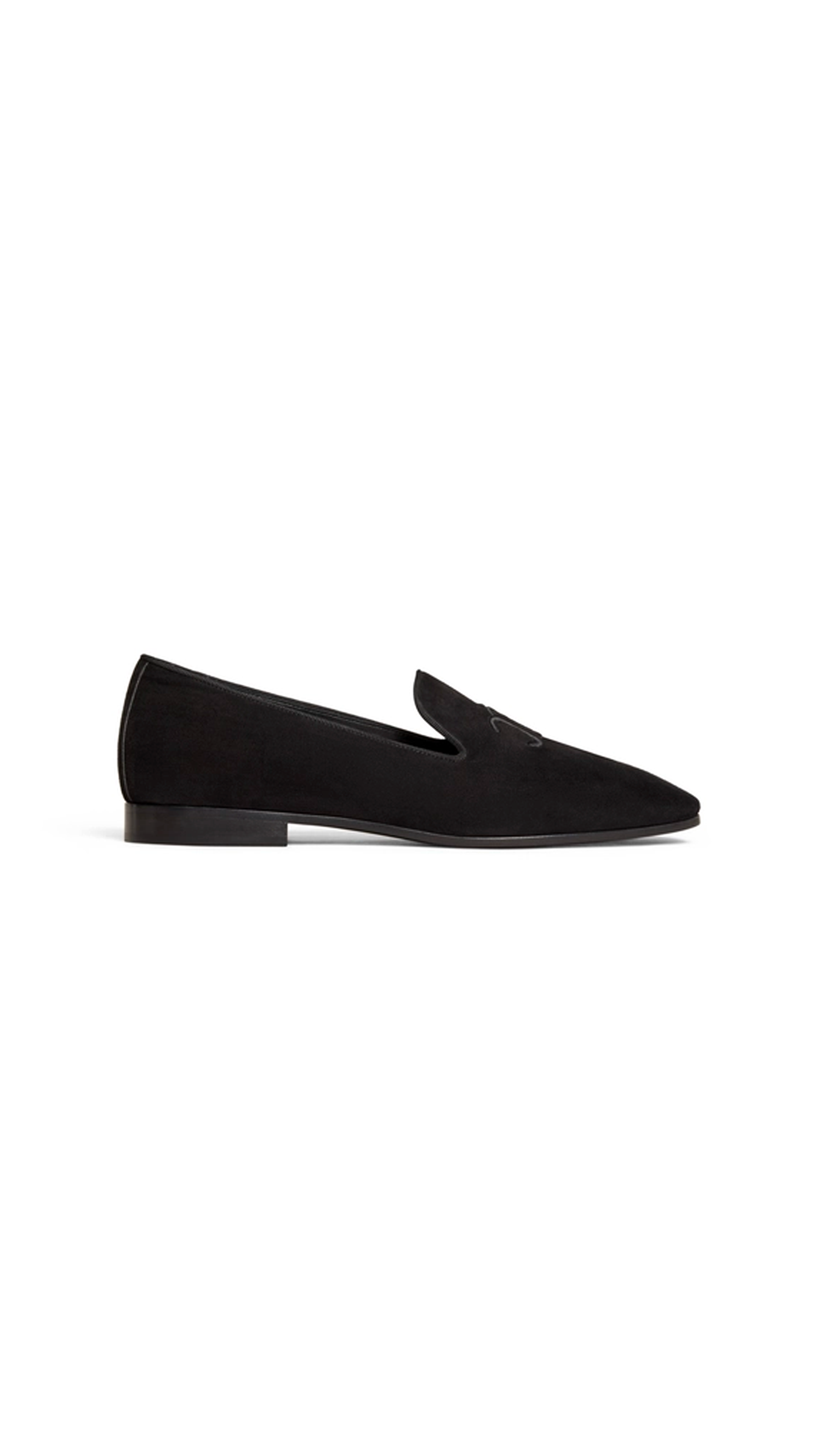 Celine Triomphe Slippers In Suede Calfskin - Black