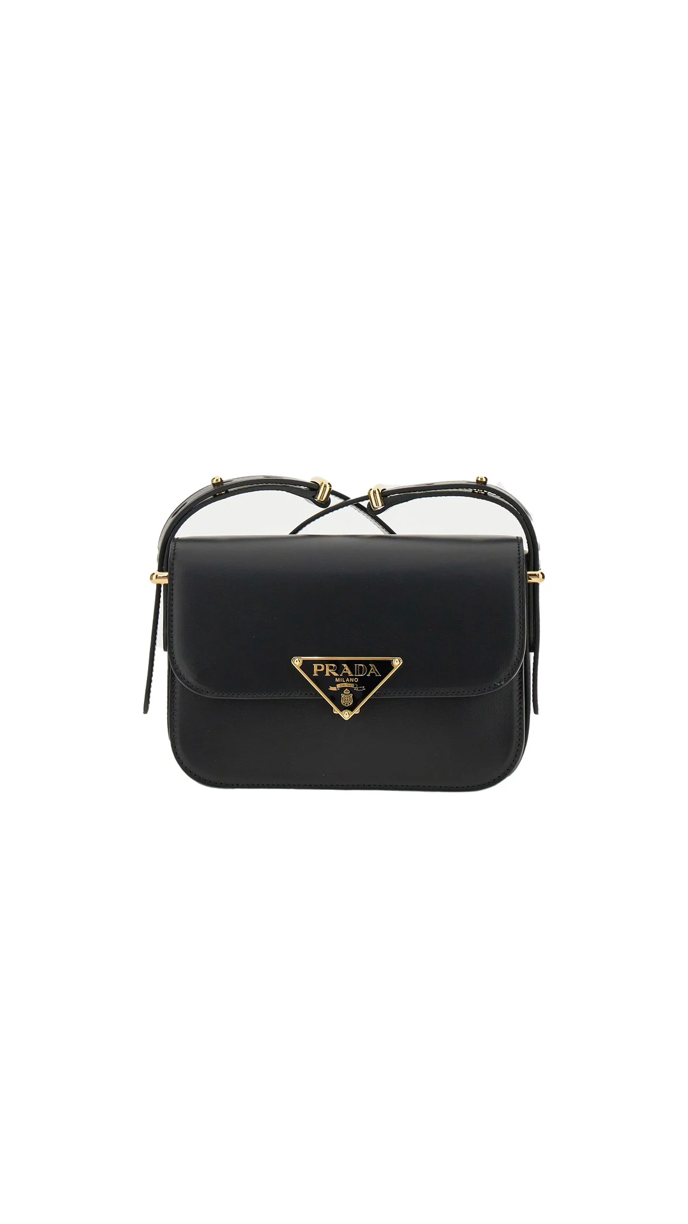 Smooth Leather Shoulder Bag with Flap - Black