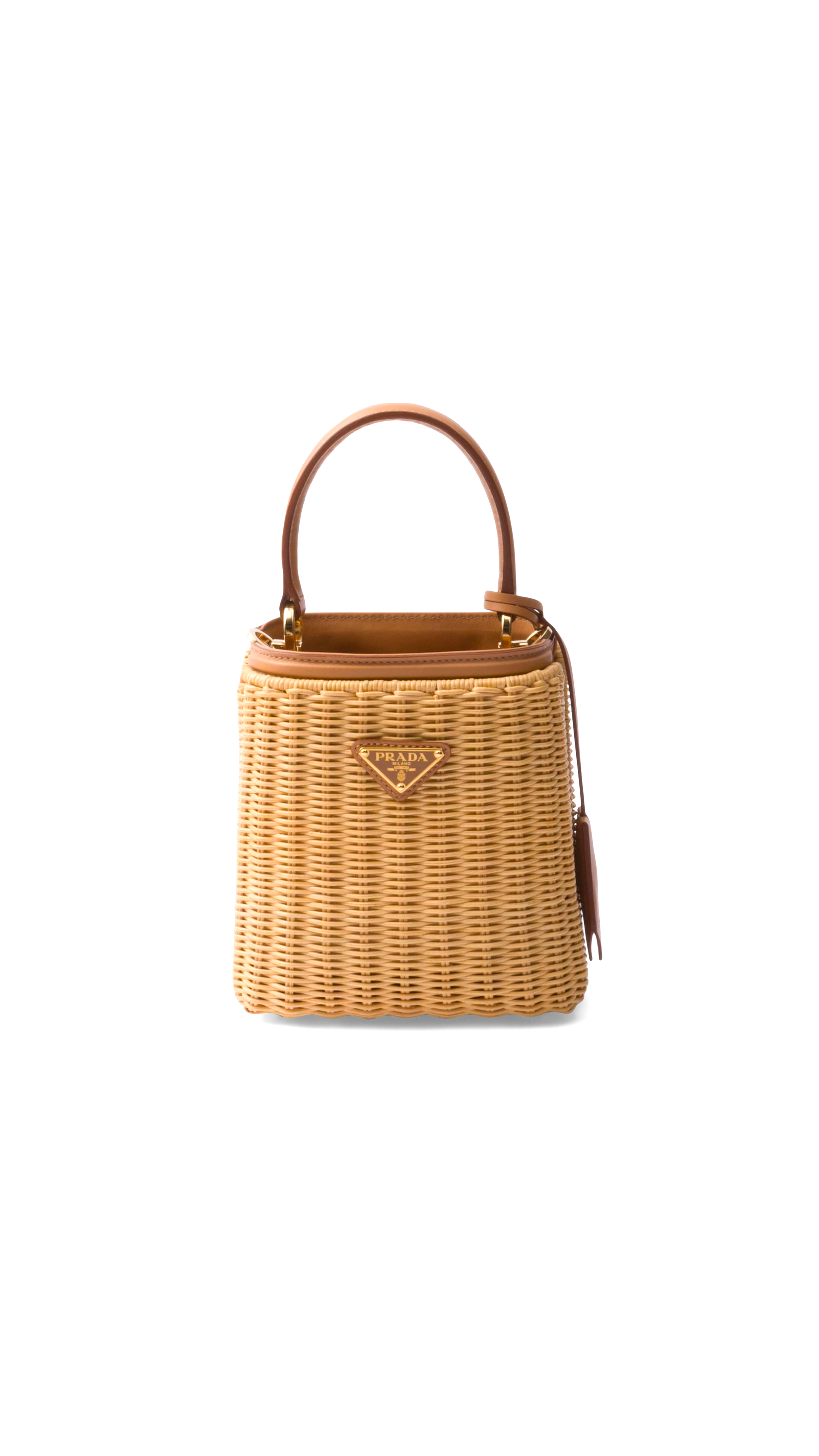 Panier in Woven Fabric and Leather Mini-bag - Natural