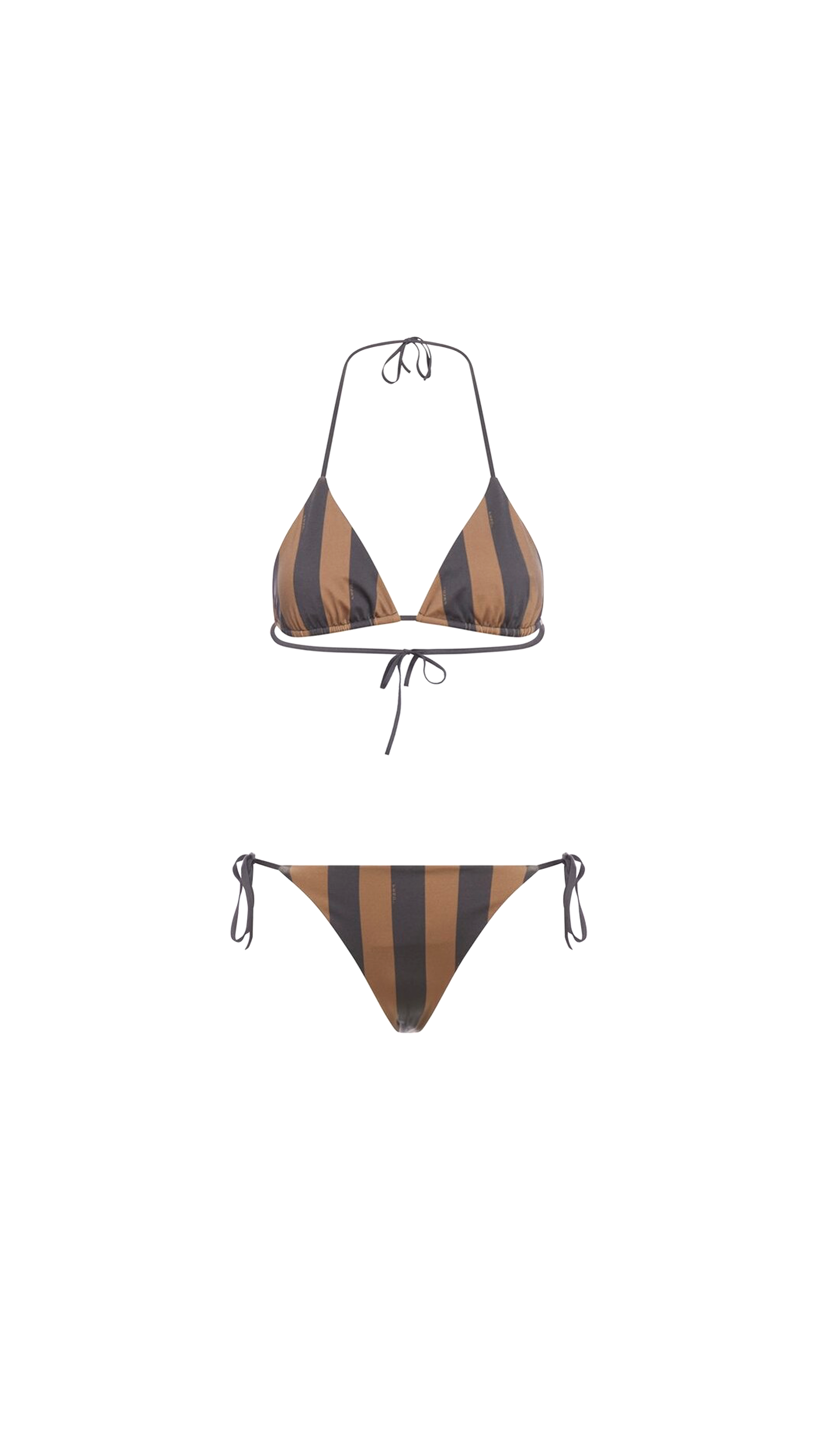 Reversible Striped Bikini Set - Brown