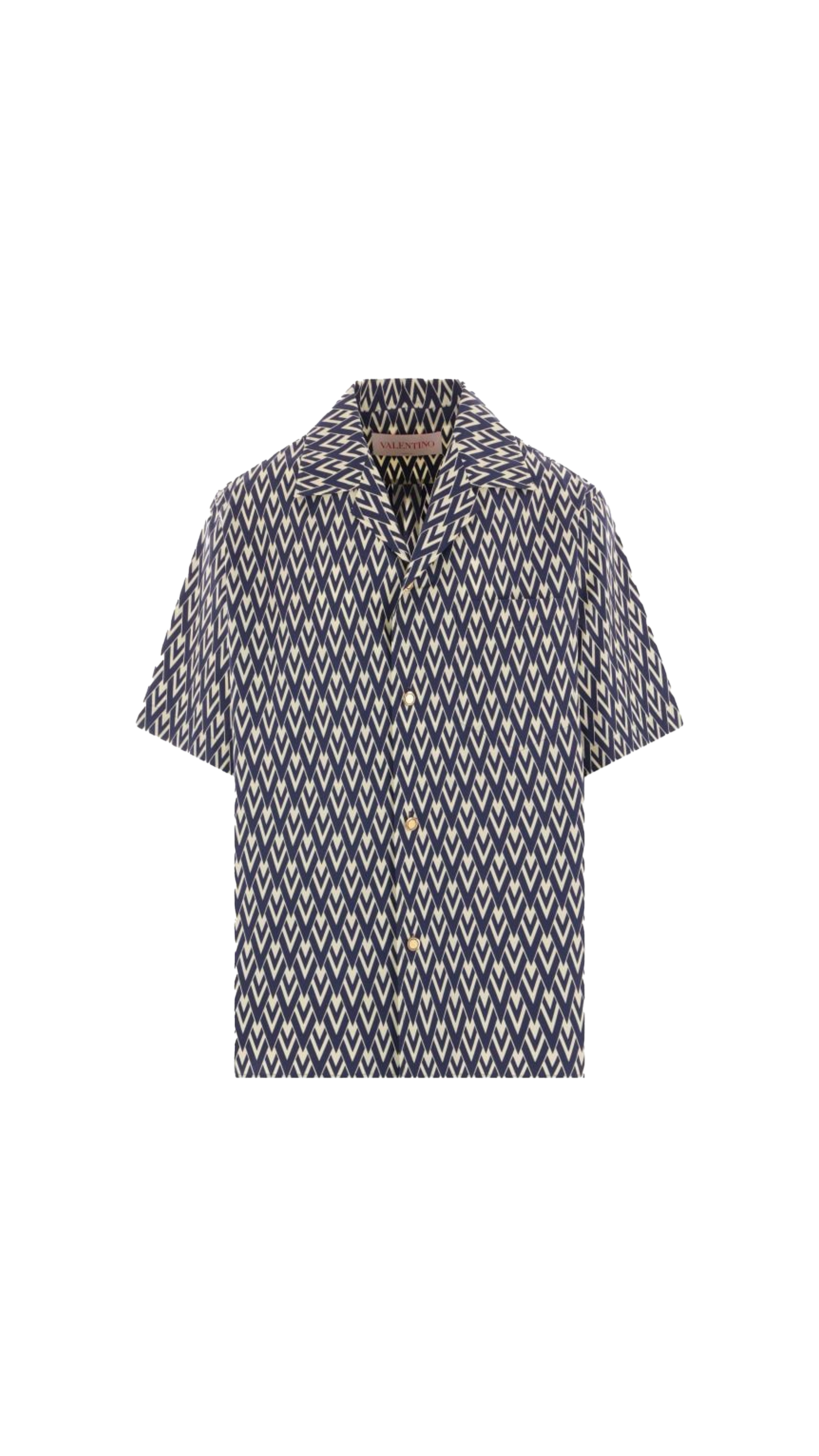 Toute La V Print Poplin Bowling Shirt - Blue/Ivory