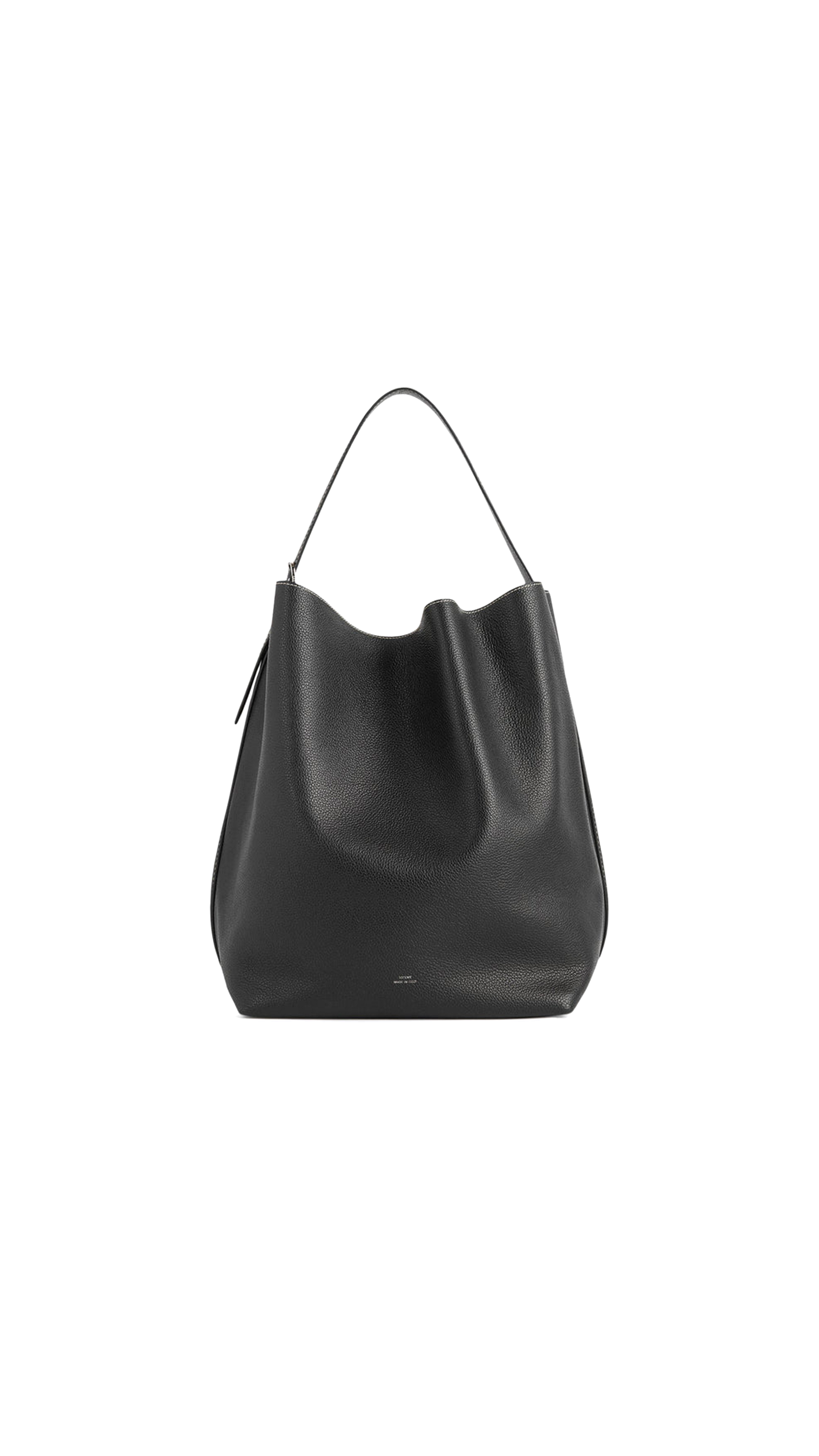 Belted Grained Leather Tote - Black