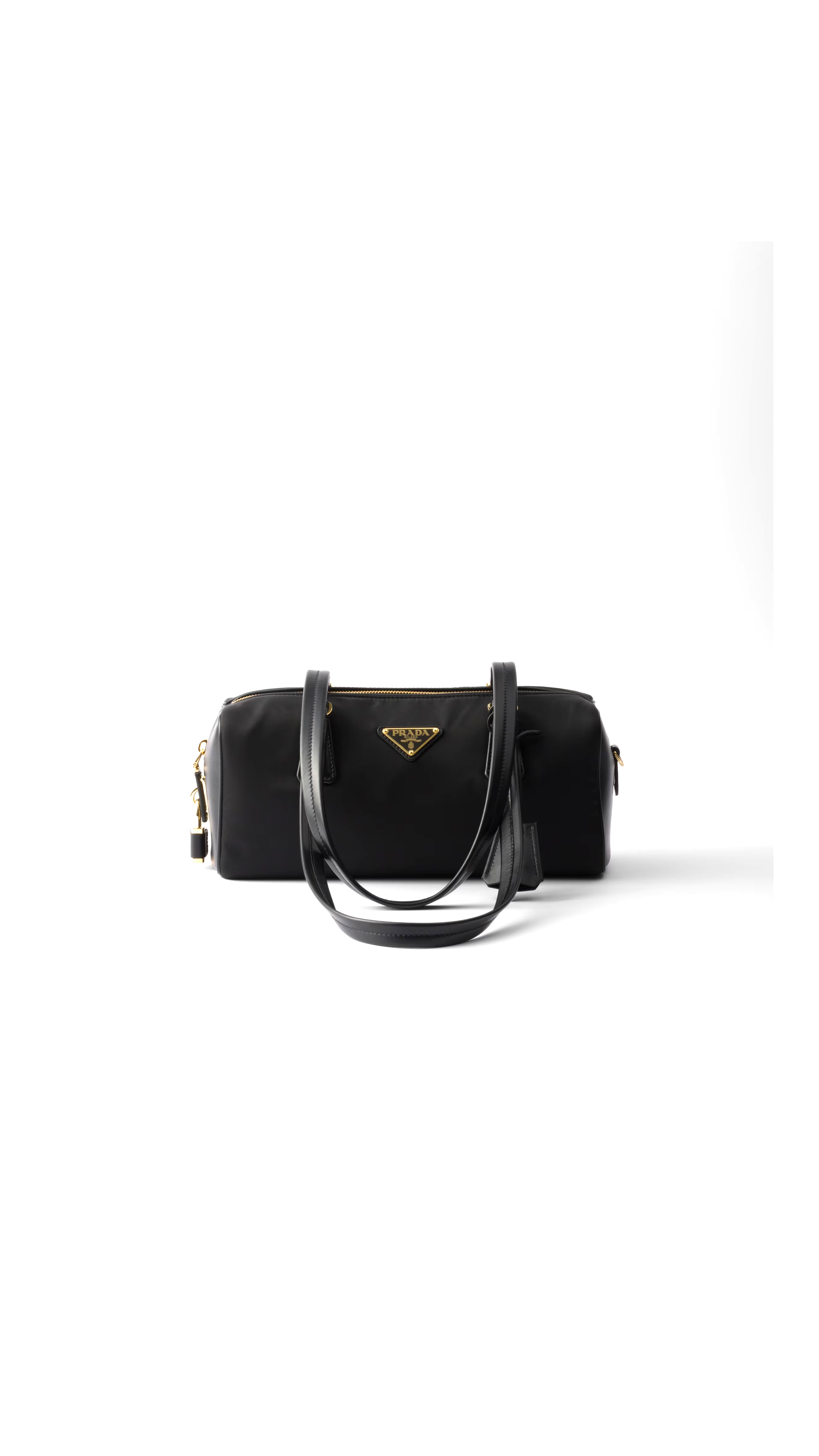 Re-nylon And Leather Medium Top-handle Bag - Black