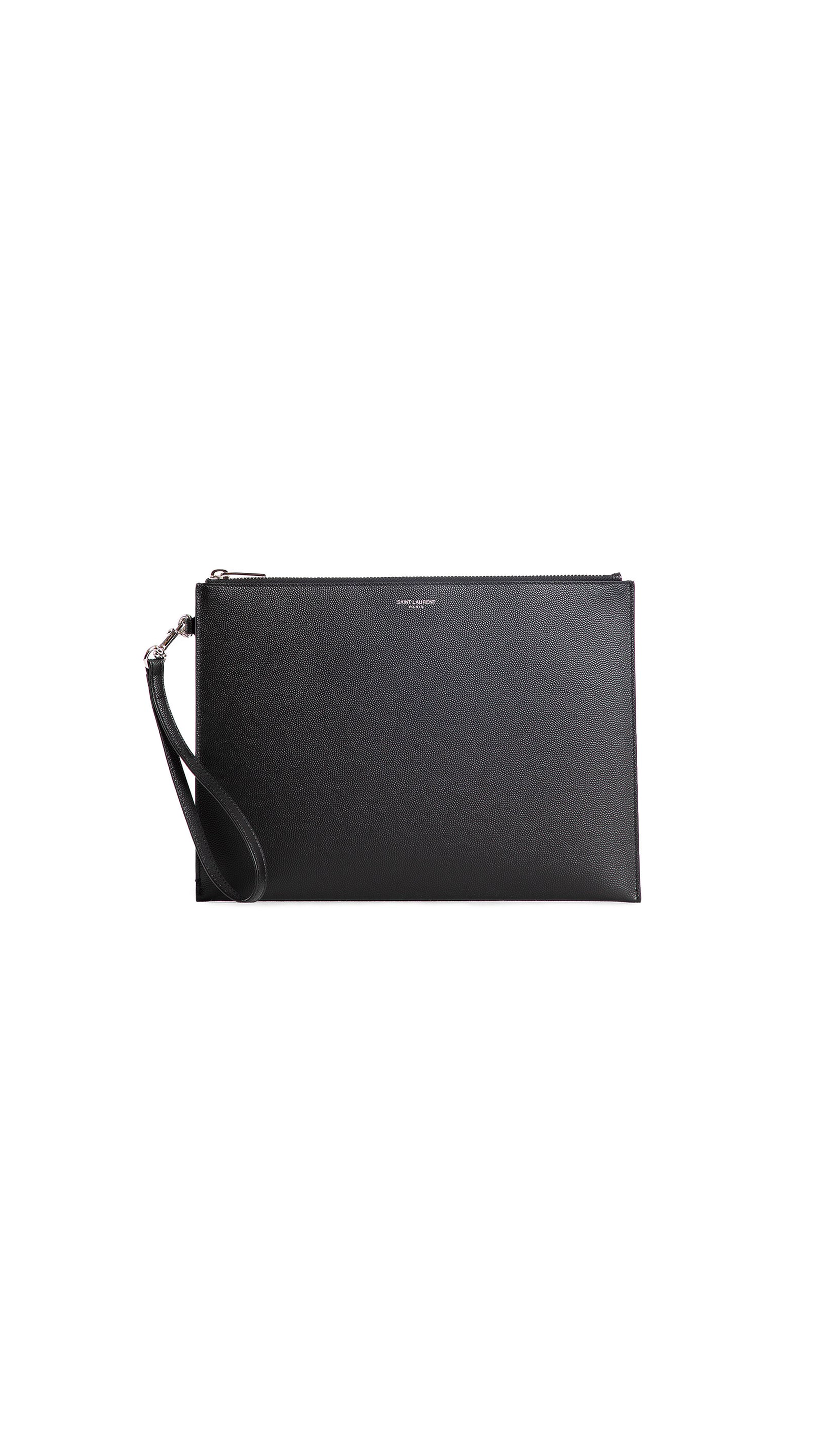 Zipped Tablet Holder In Grain De Poudre-embossed Leather - Black