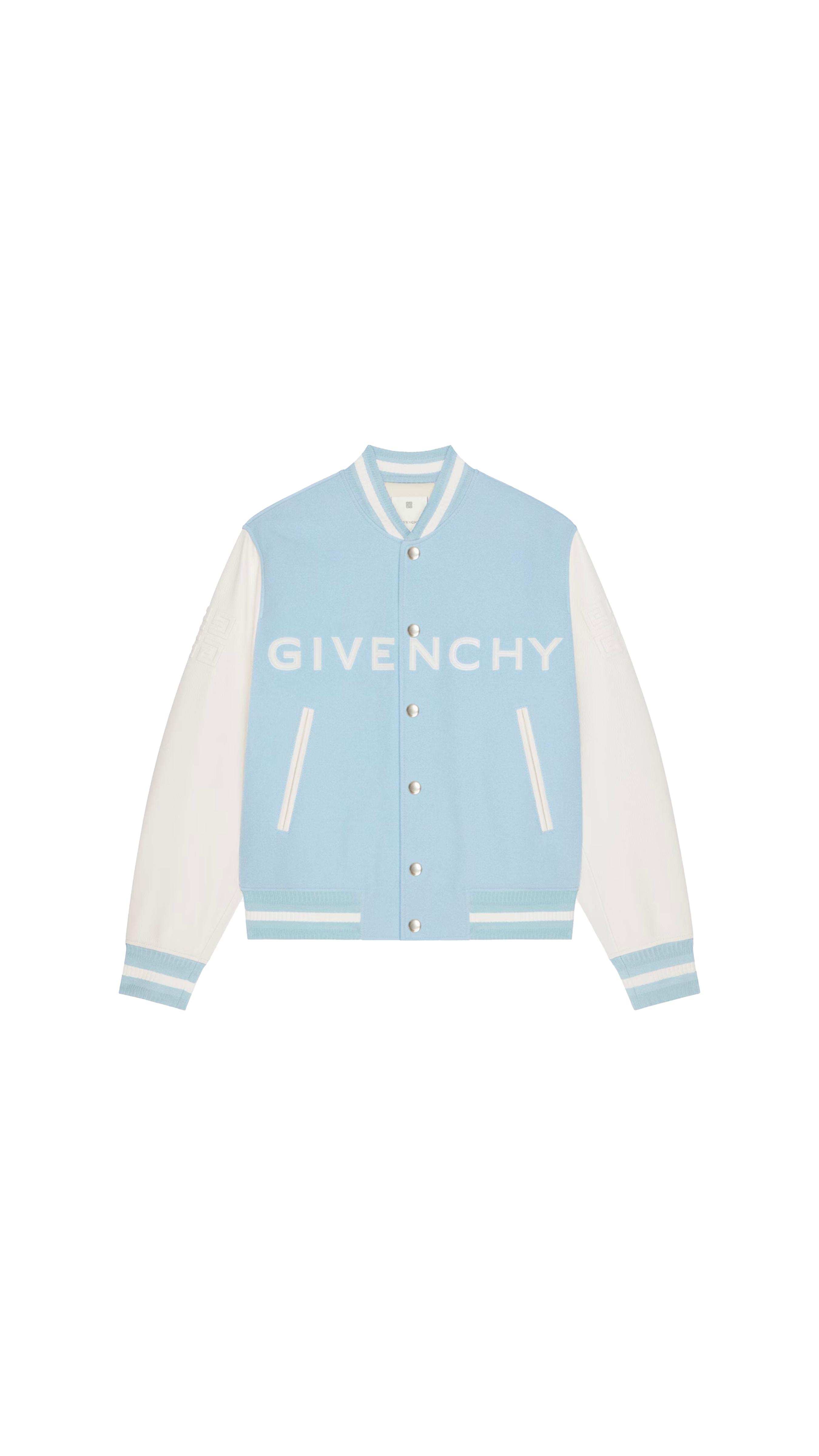 Varsity Jacket In Wool And Leather - White\Sky Blue