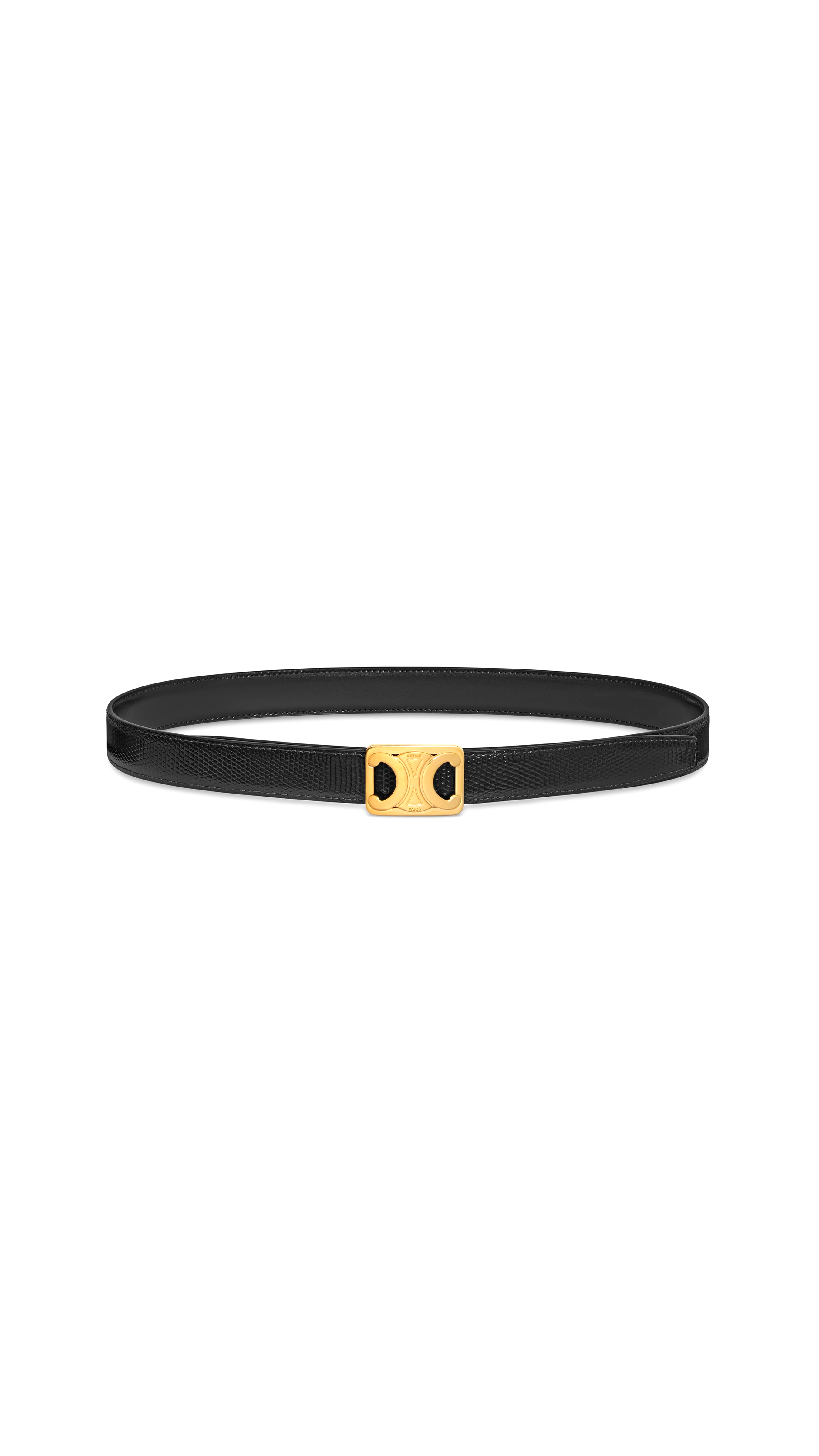 Medium Reversible Framed Triomphe Belt in Taurillon and Lizard Embossed Calfskin - Black