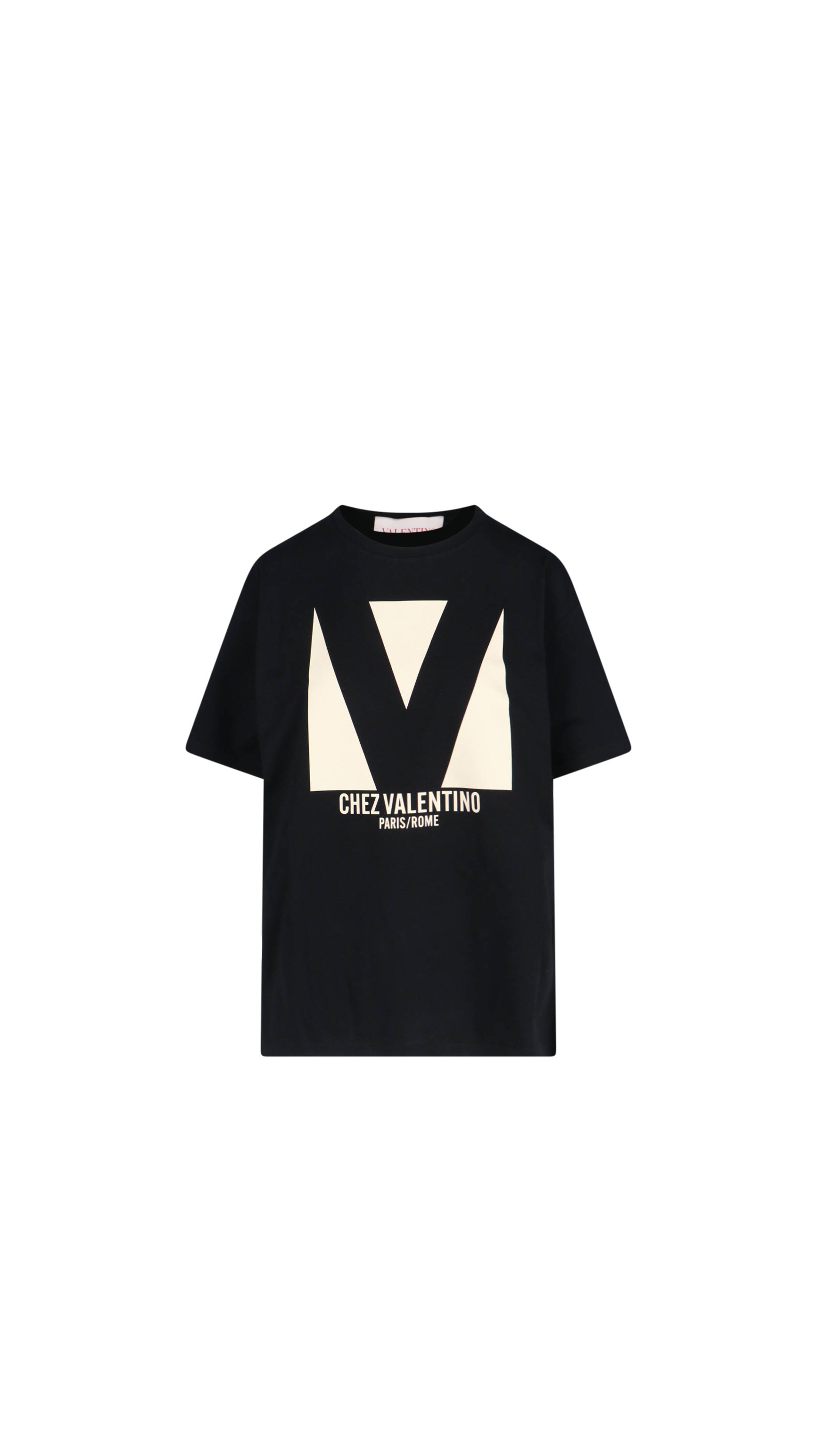 V Logo Printed Cotton Short-sleeve T-shirt - Black