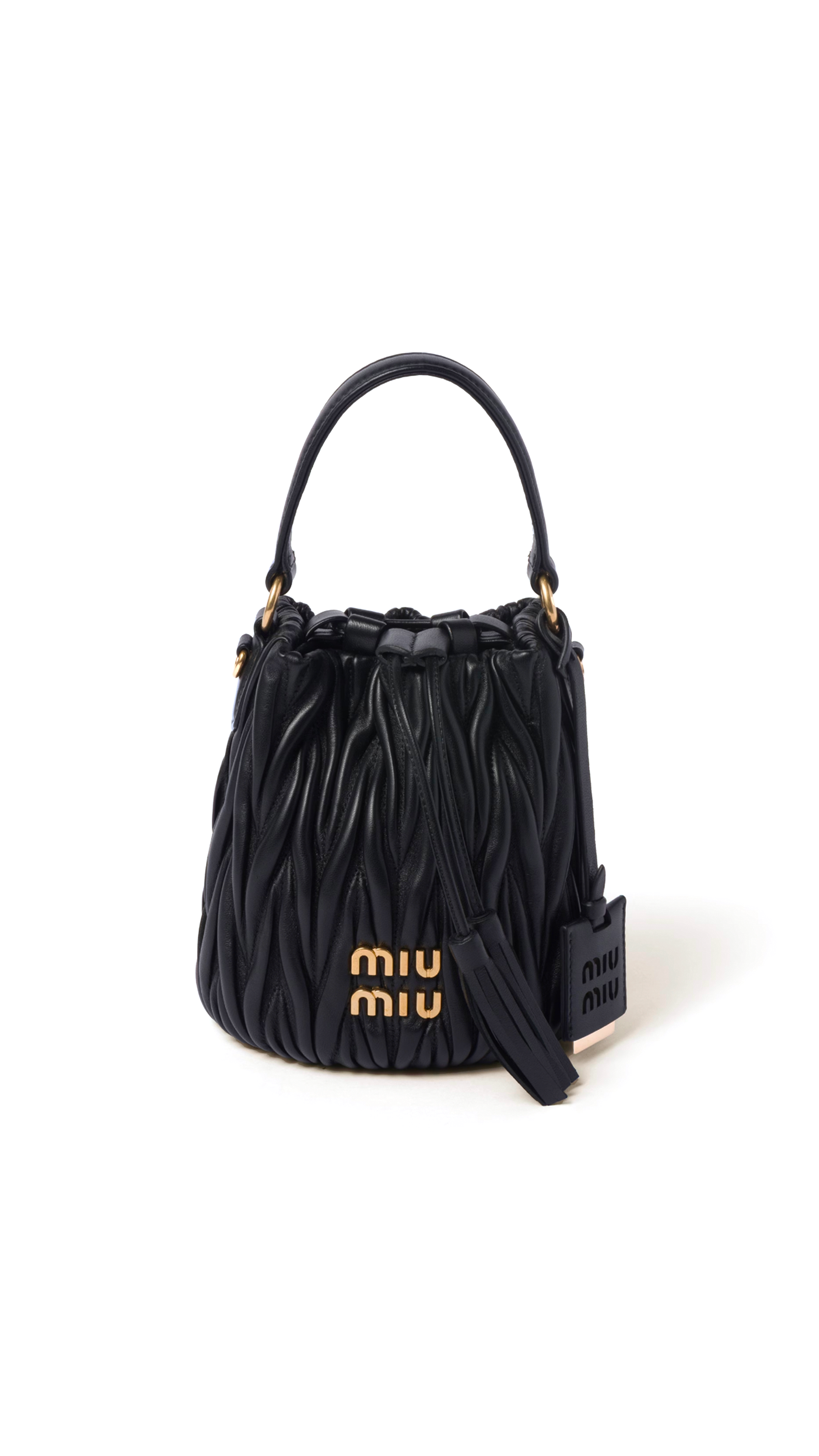 Matelassé Nappa Leather Bucket Bag - Black