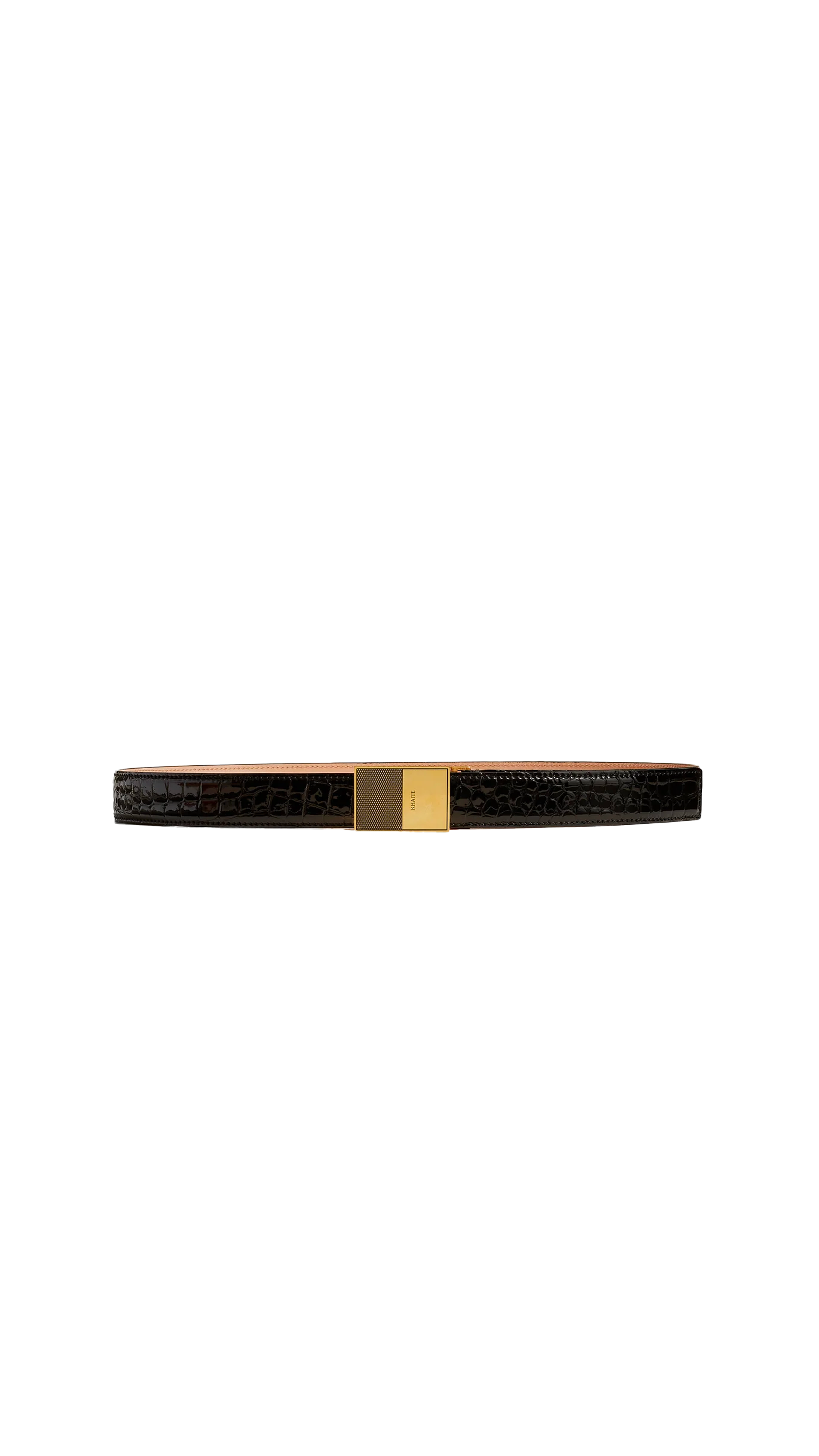 Elio Belt in Croc-Embossed Leather with Antique Gold - Black