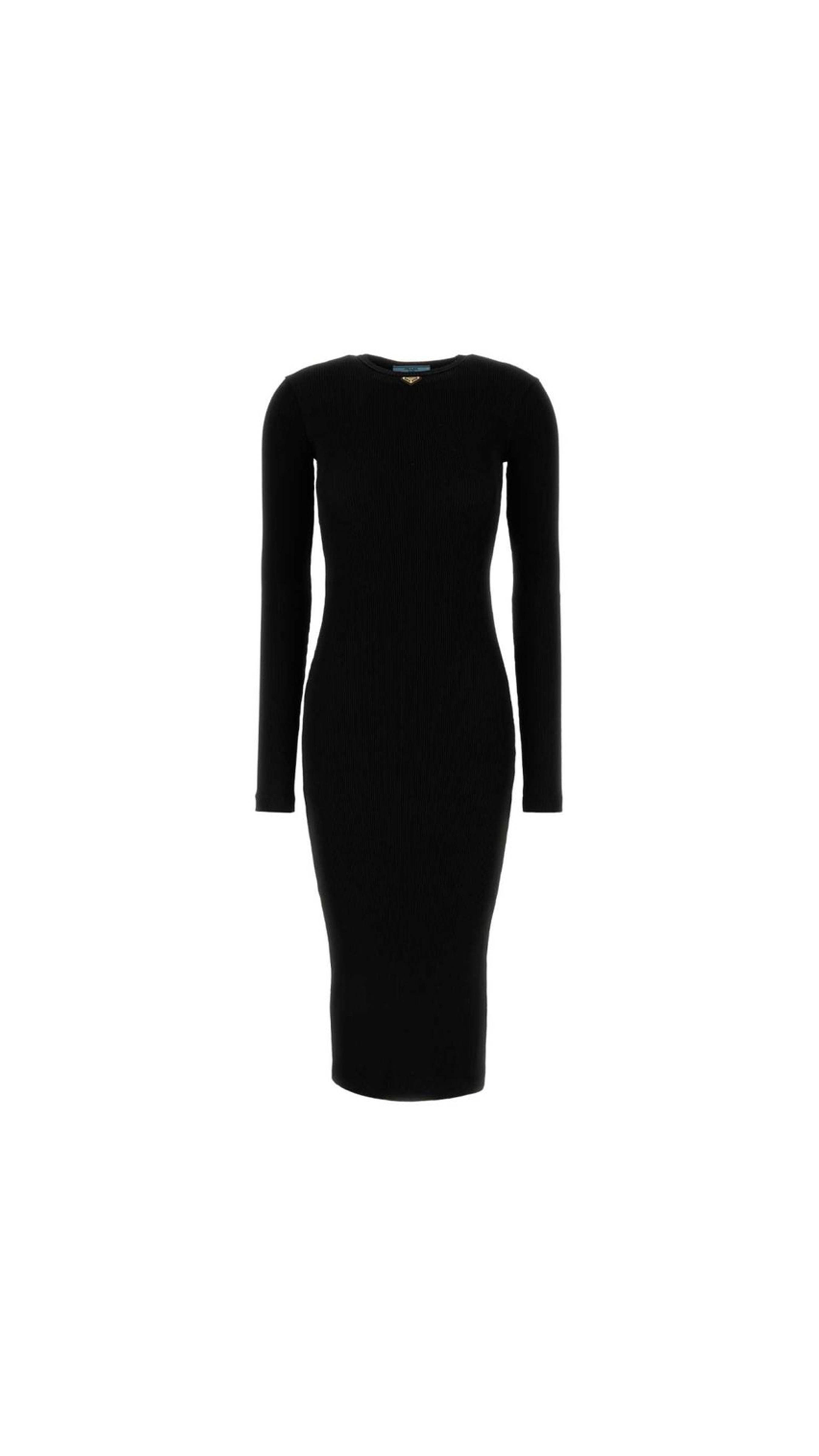 Ribbed Knit Jersey Dress - Black