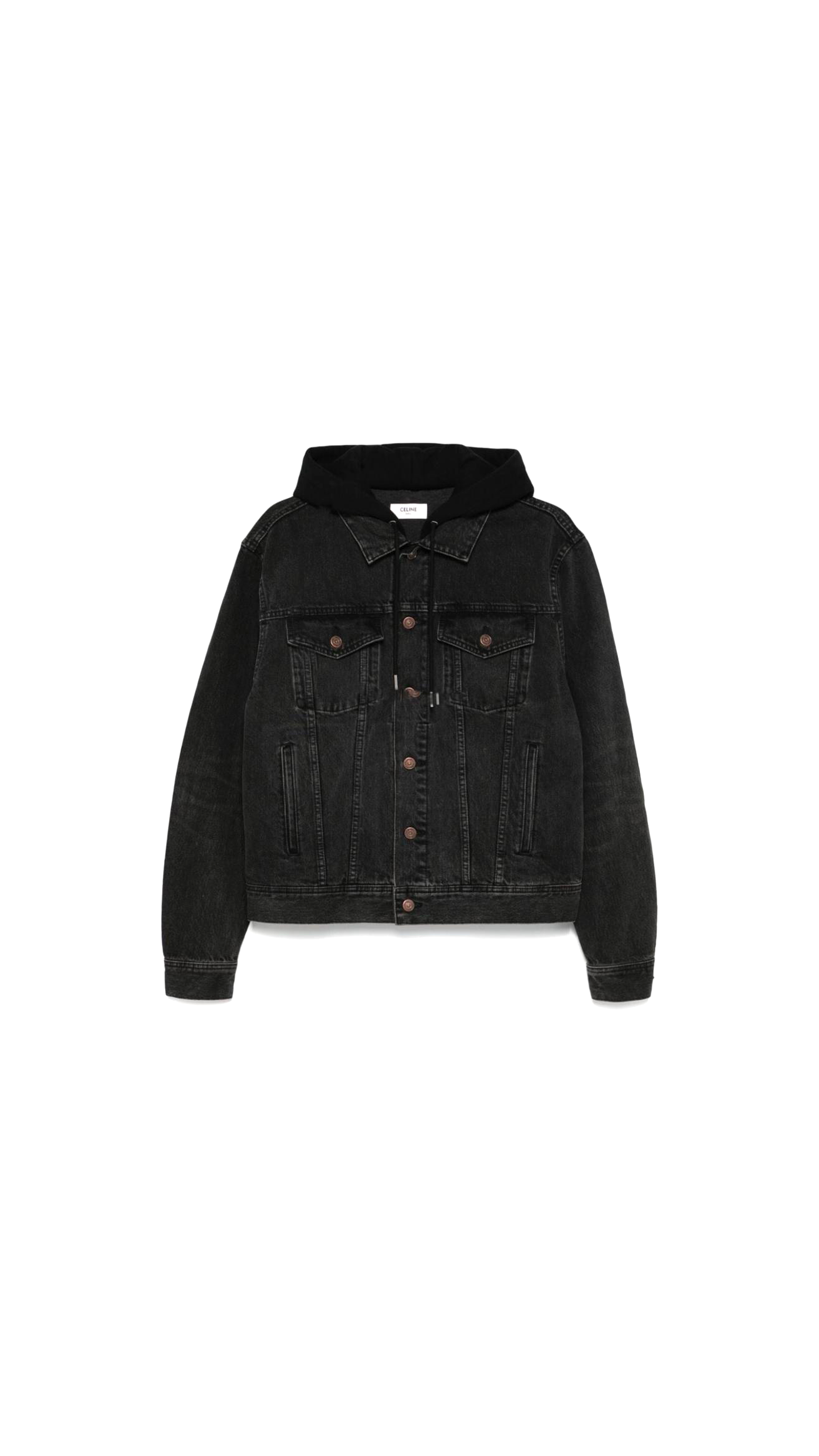 Trucker Hooded Jacket in Washed Denim - Black