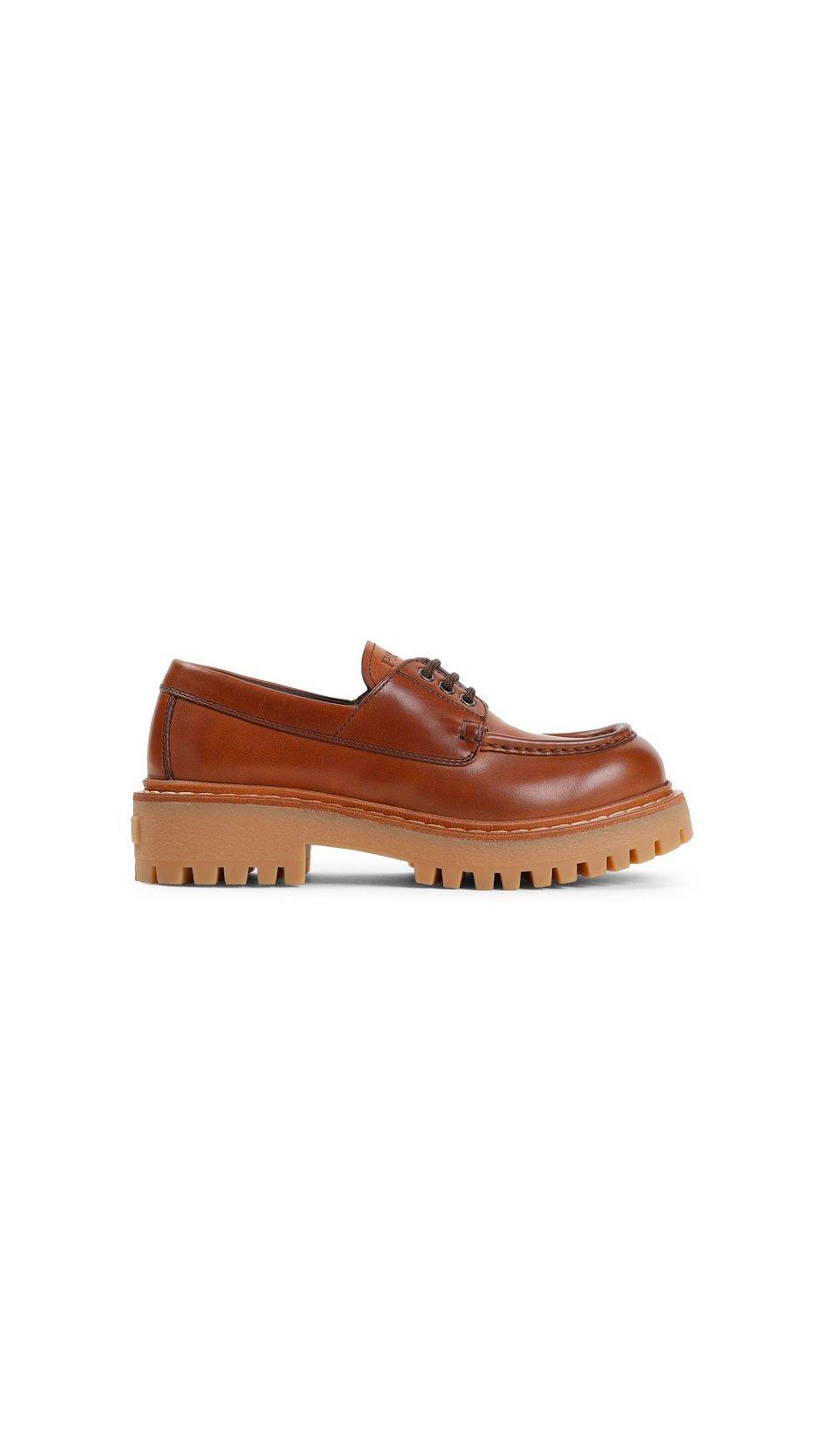 Prada Round Toe Lace-Up Loafers - Brown